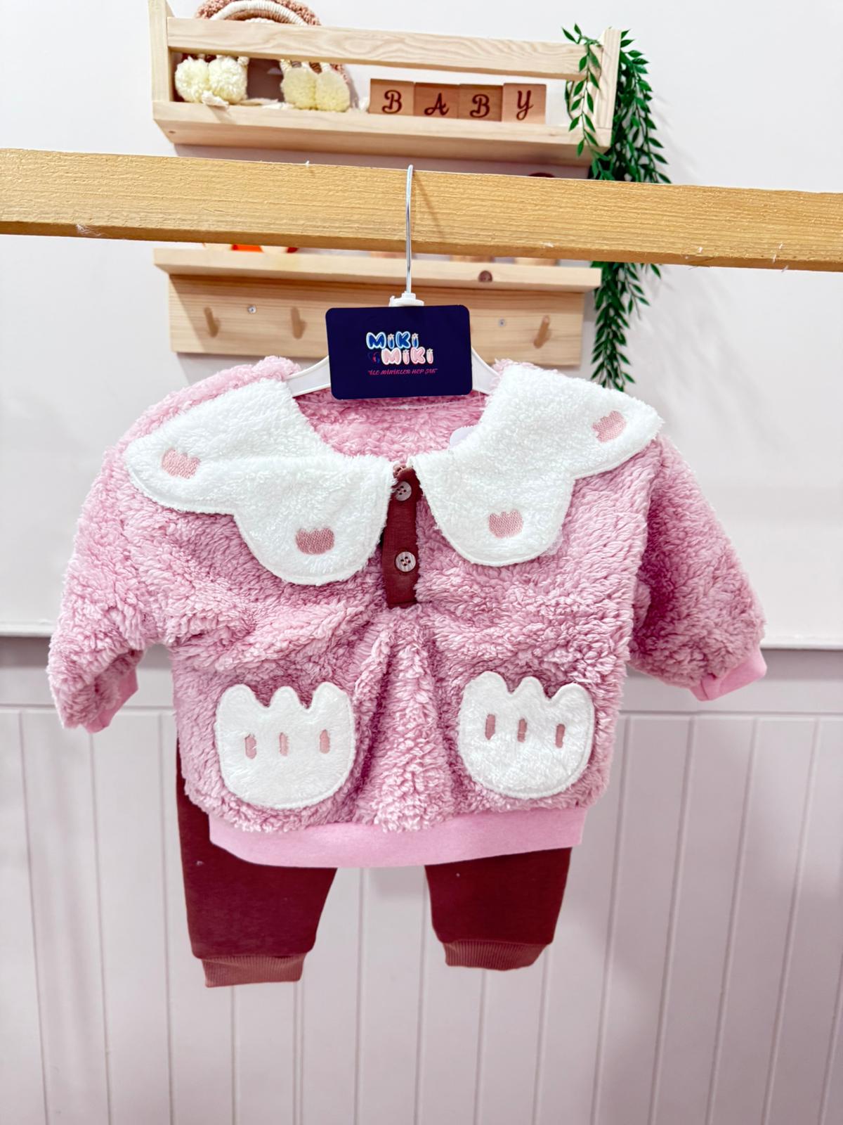 %100 Pamuk Üstü Welsoft Bebe Yaka Altı Çift Şardonlu Kız Takım