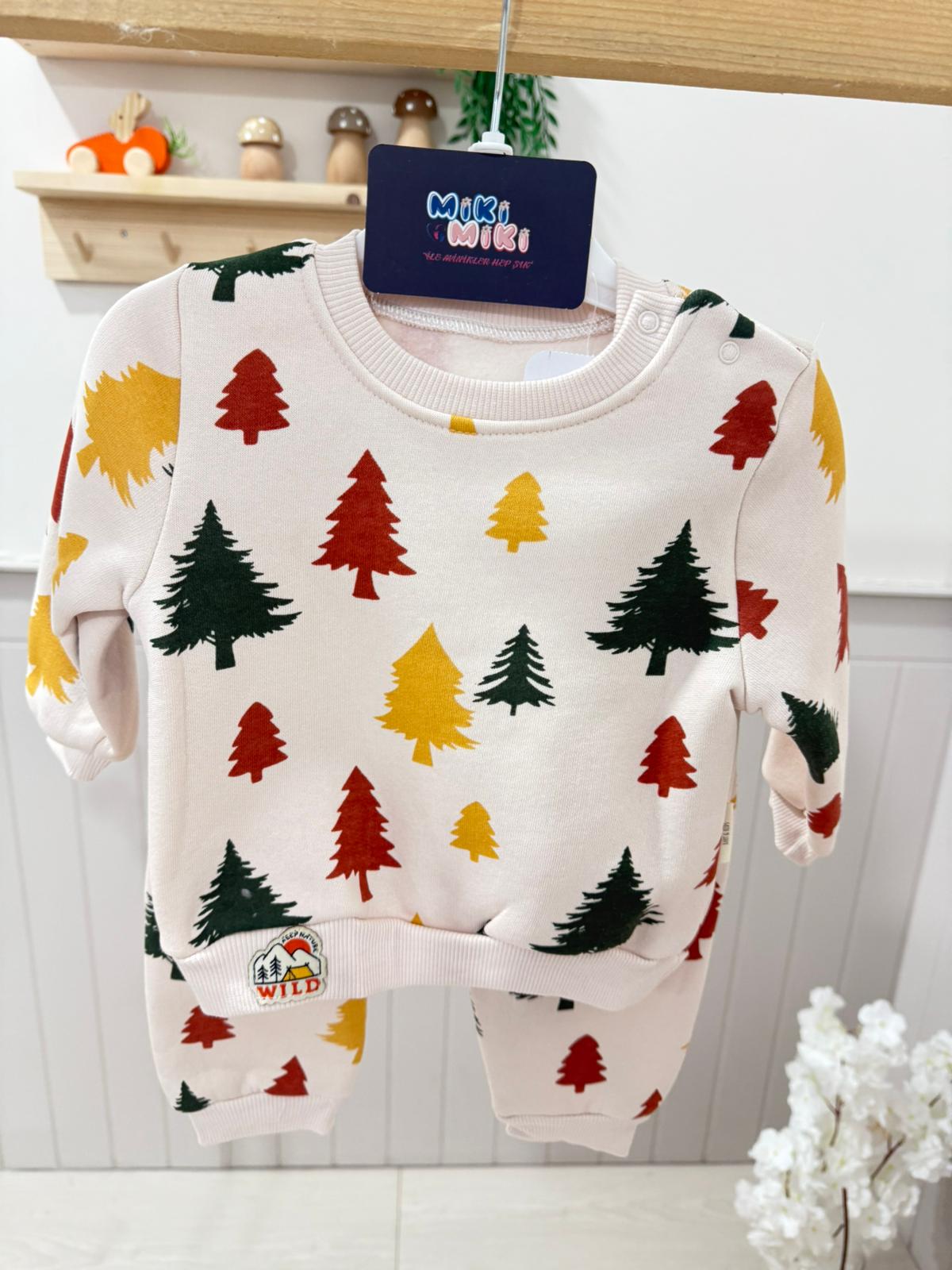 Çam Ağaçlı %100 Pamuk İçi Şardonlu İkili Takım 