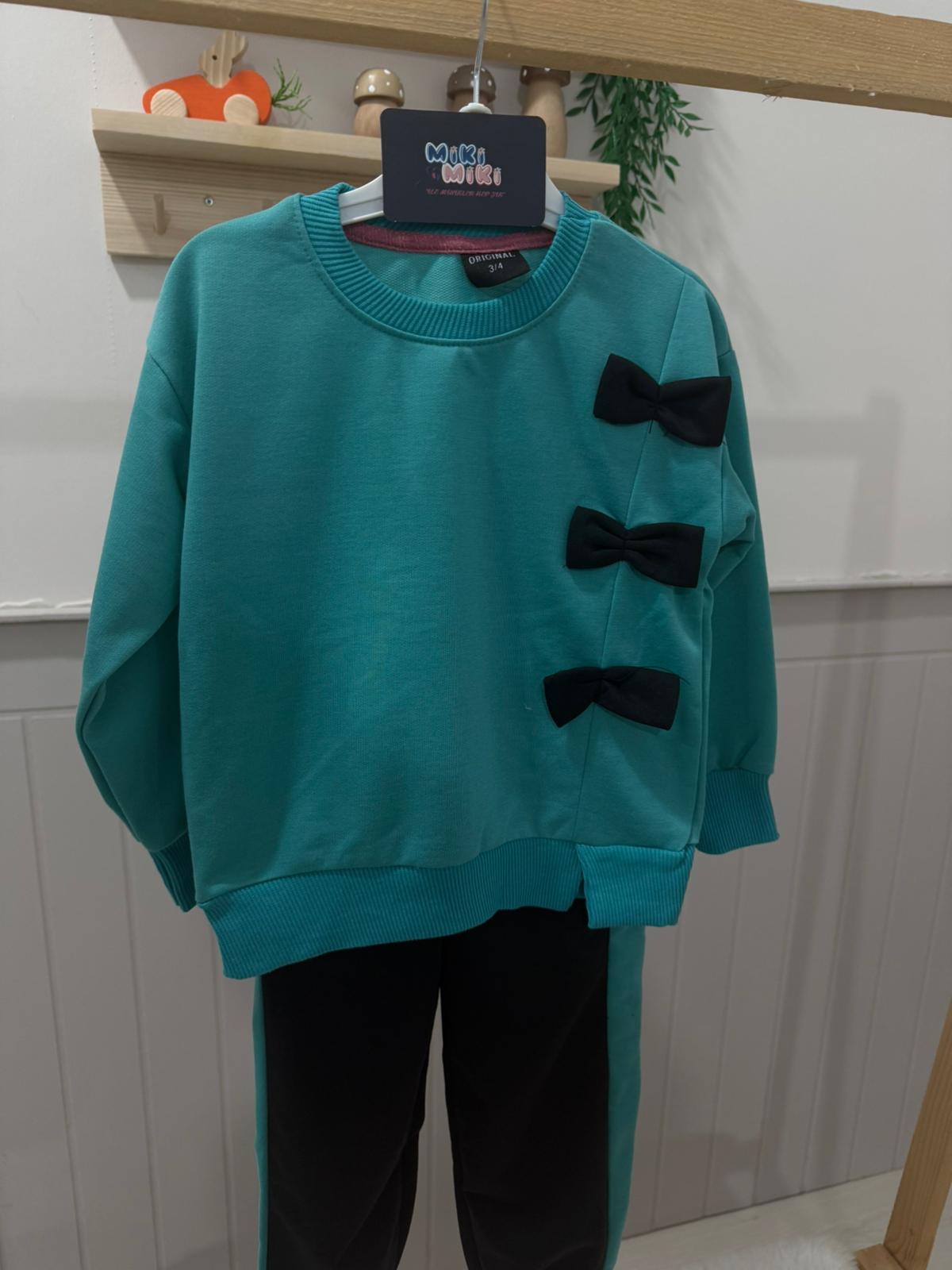 Fiyonklu Pamuklu Kız Takım Yeşil 3-4 Yaş 