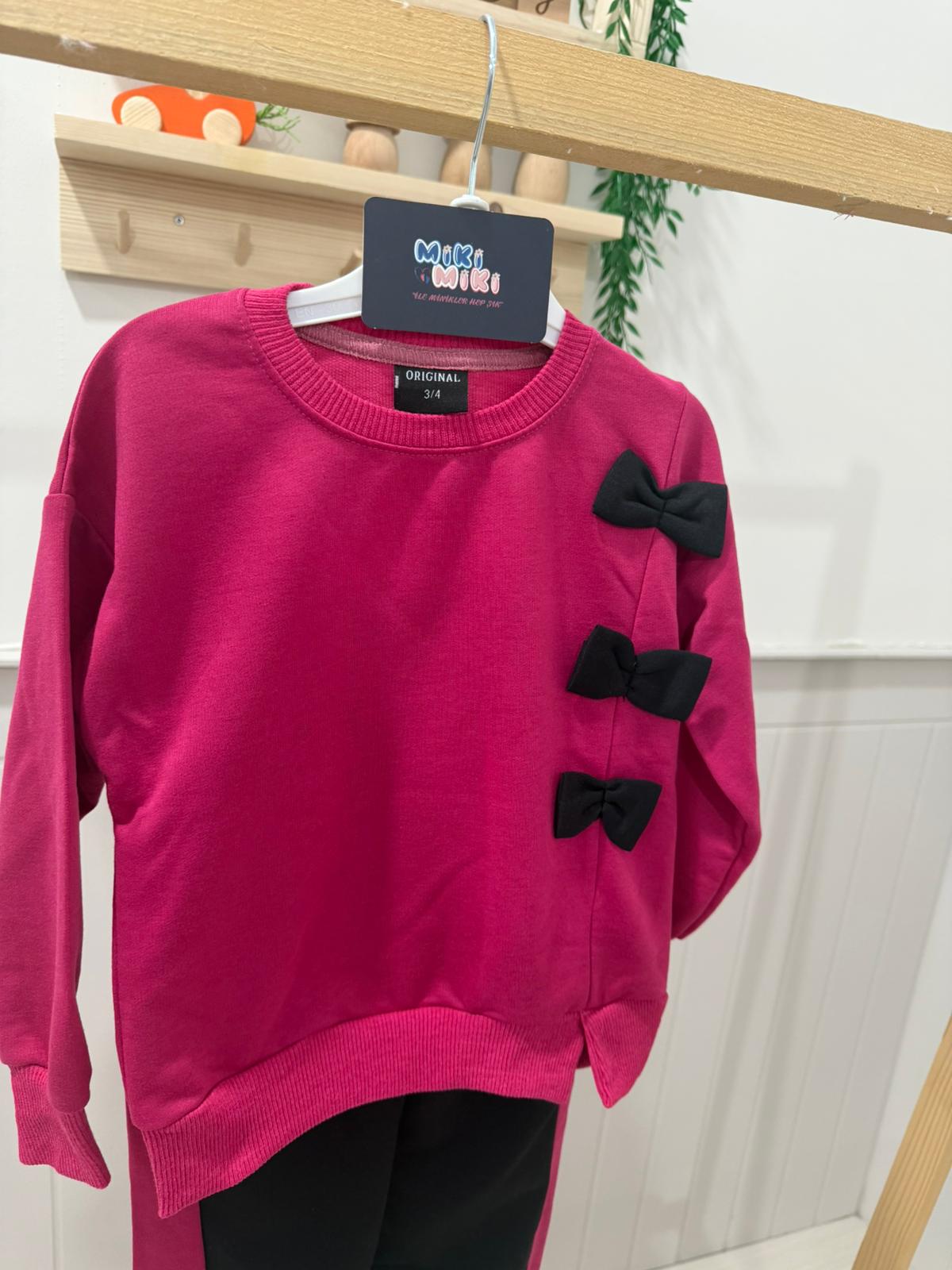 Fiyonklu Pamuklu Kız Takım Fuşya 3-4 Yaş