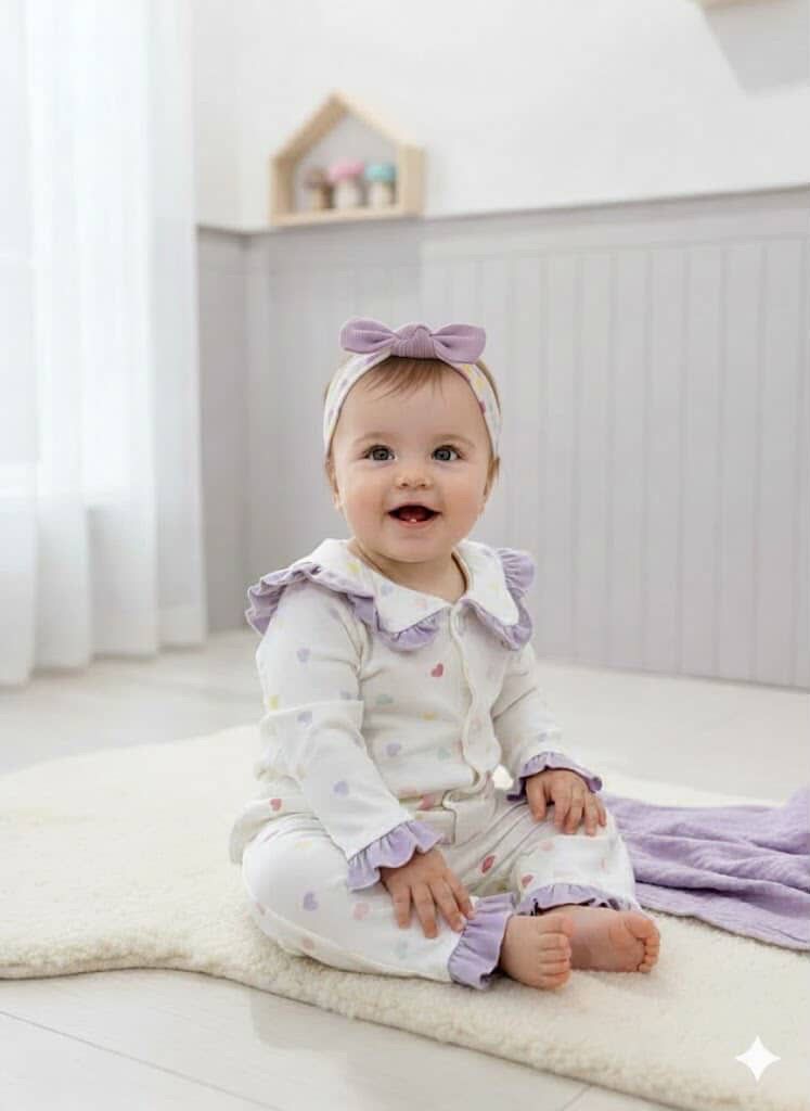 Kız Bebek Bandanalı %100 Pamuk Pijama Seti