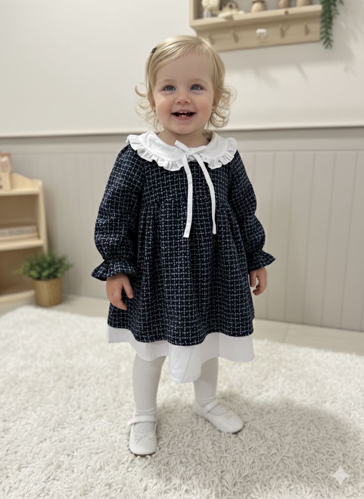 Bebe Yaka Ekose Elbise 