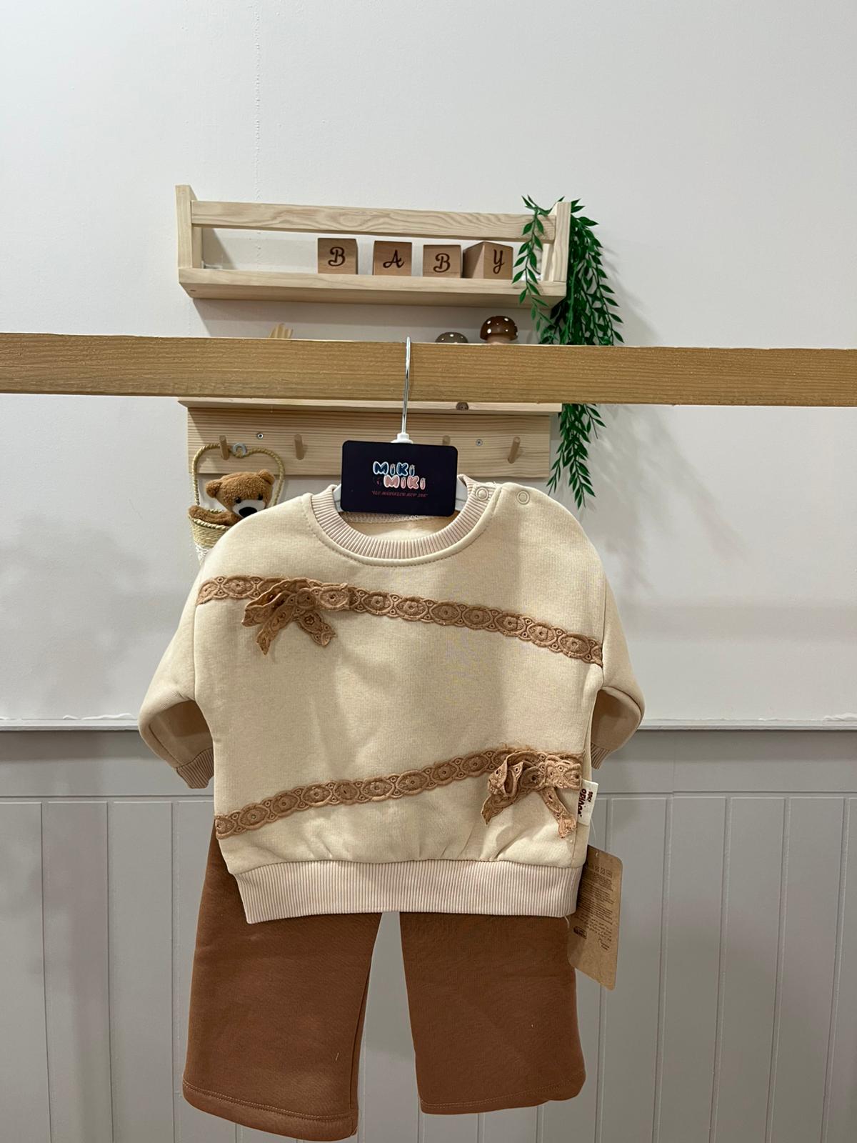 %100 Pamuk İçi Şift Şardonlu Kurdele Baskılı İKili Takım