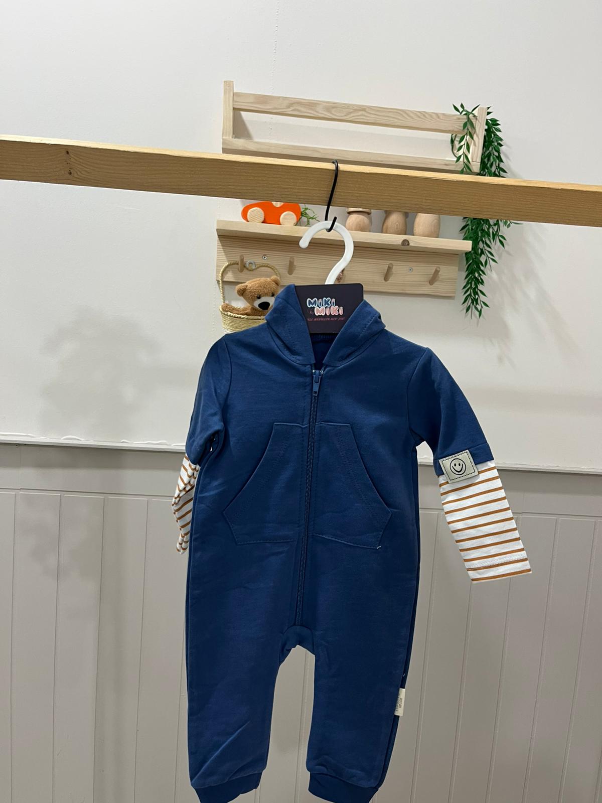 %100 Pamuk Fermuarlı Kapüşonlu Tulum