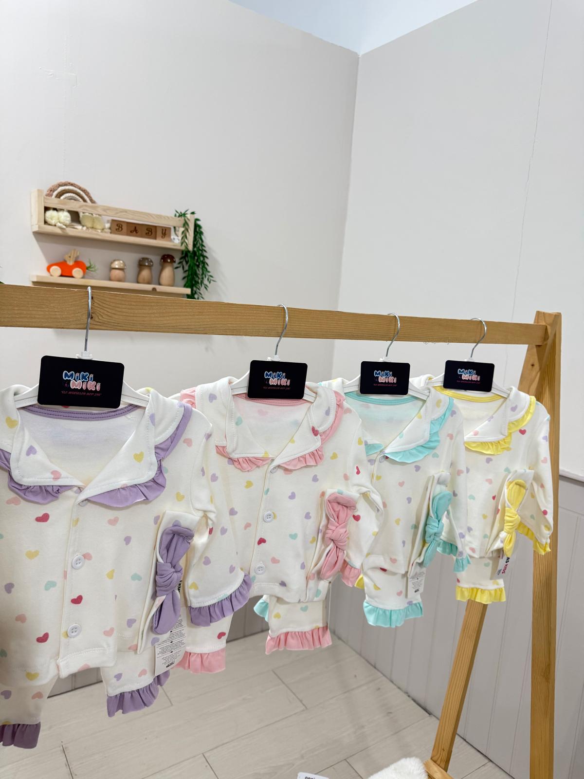 Kız Bebek Bandanalı %100 Pamuk Pijama Seti