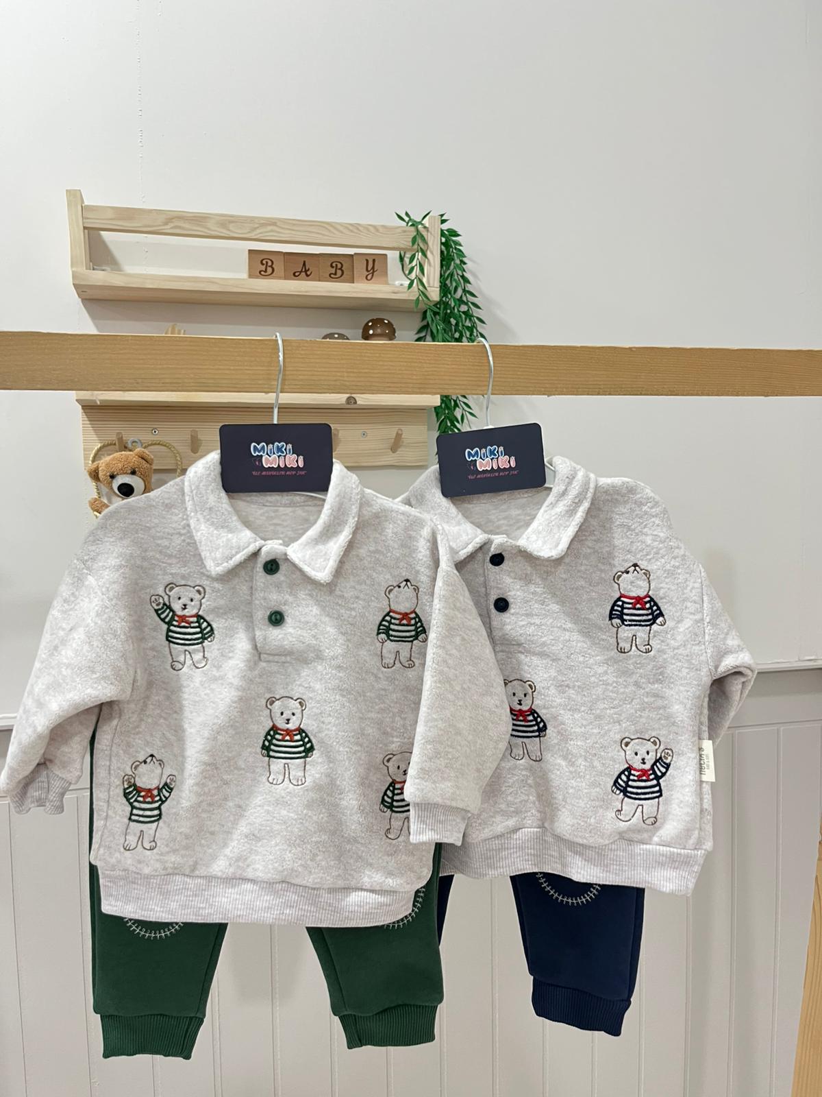 %100 Pamuklu Üstü Kadife İçi Şardonlu Ayıcıklı Erkek Takım