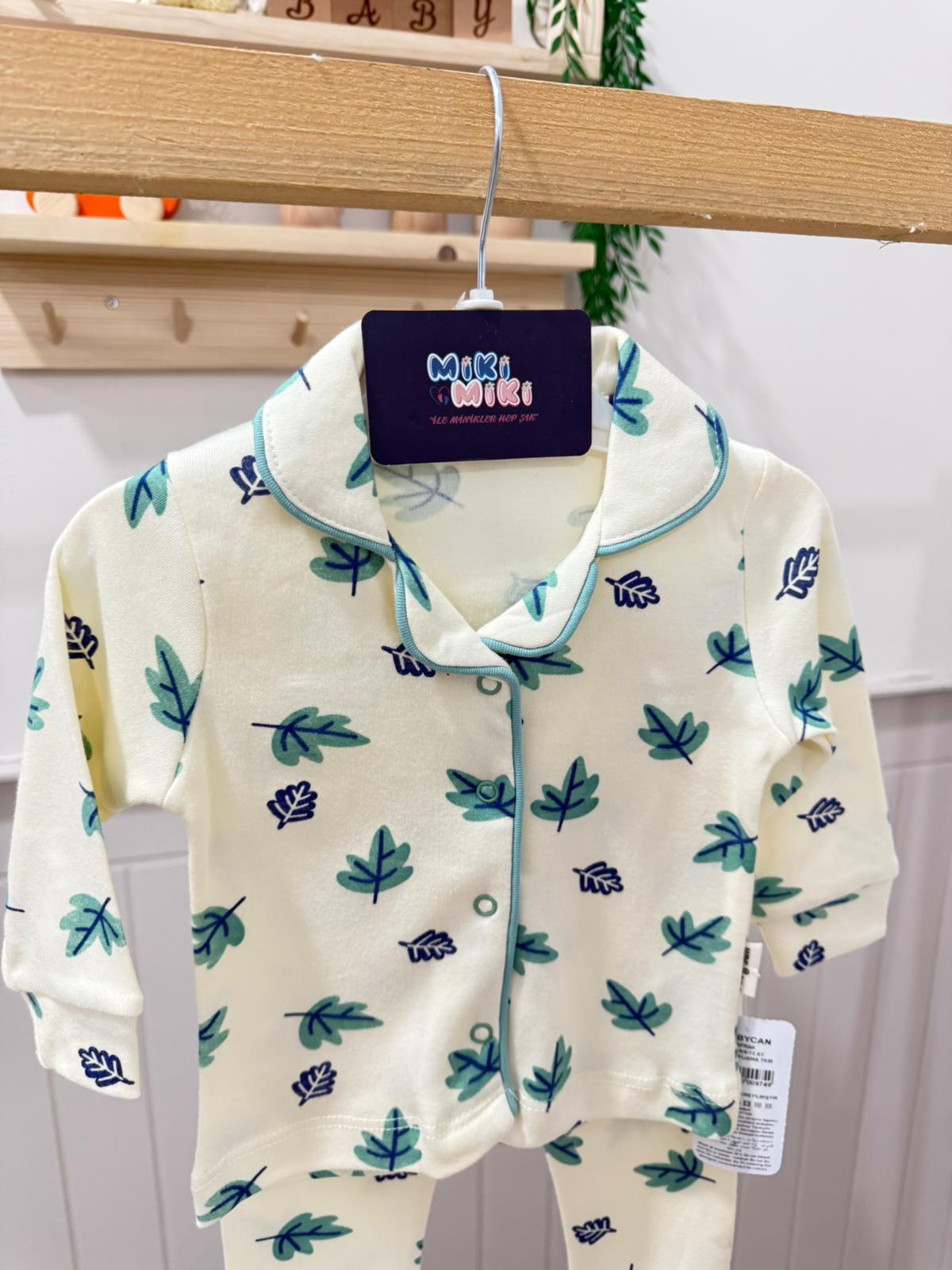 %100 Pamuk Yaprak Desenli Unisex Pintrest Pijaması 