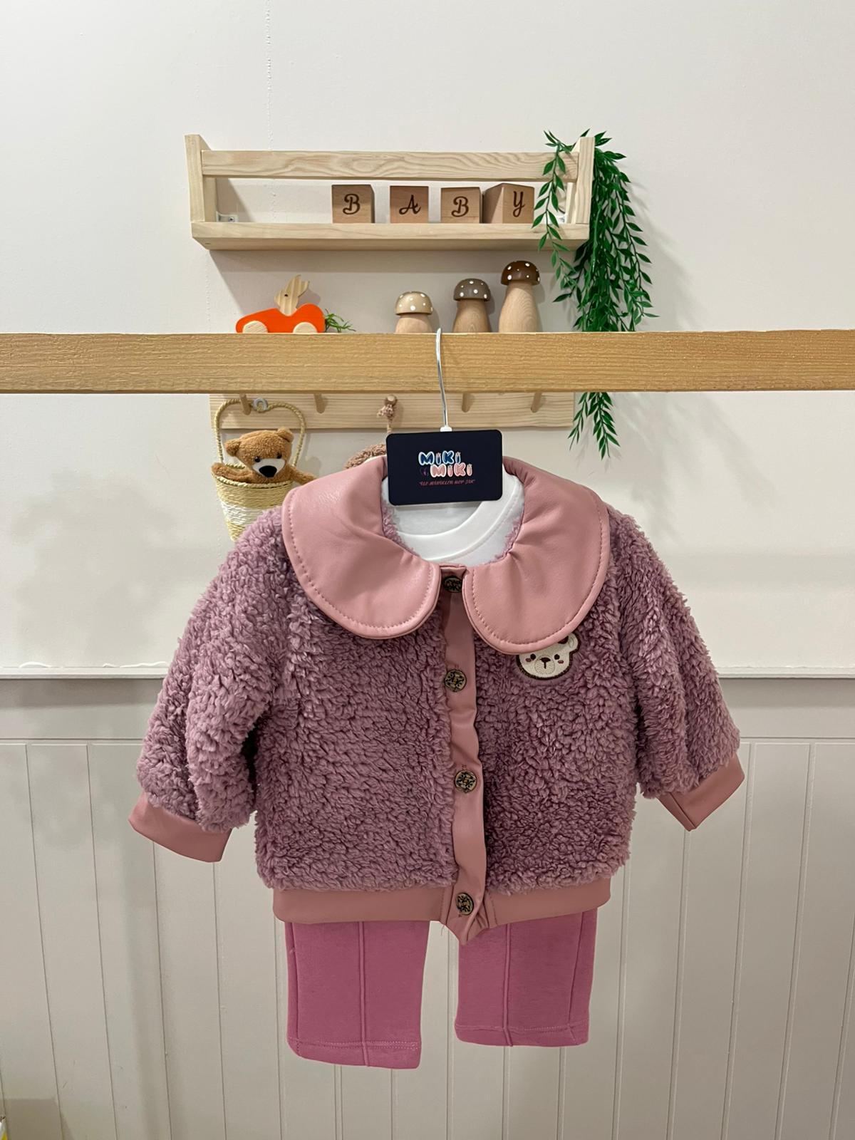 Deri Yaka Welsoft Ceketli %100 Pamuk 3 Lü Takım