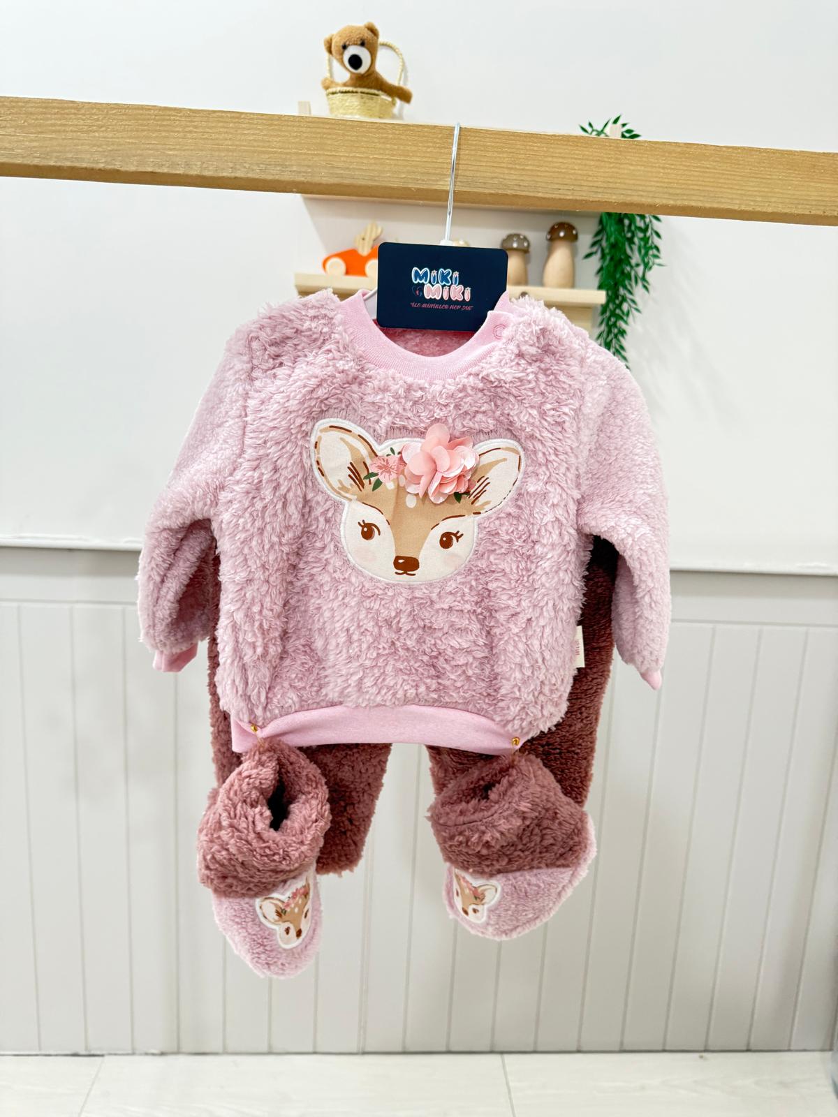 Welsoft Kumaş Lüx Kalite İçi Kürklü Kız Bebek 3'lü Takım