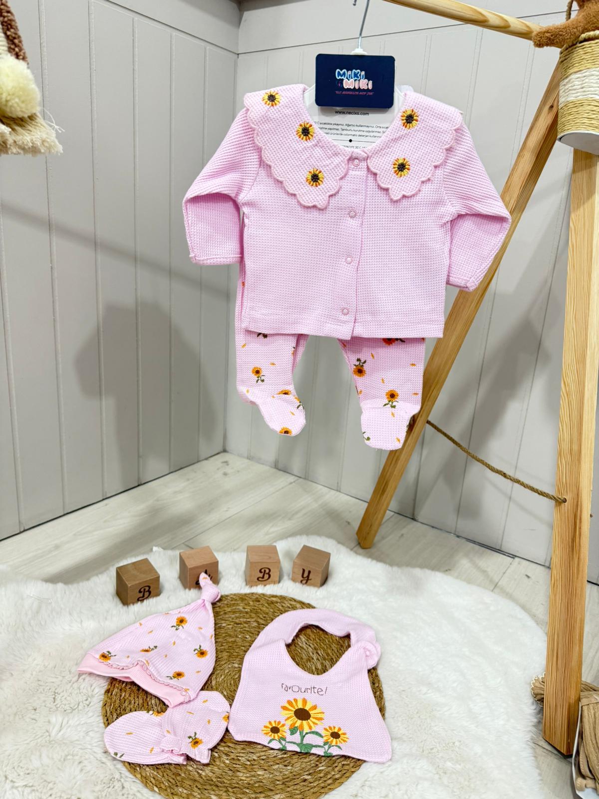 %100 Pamuk Ay Çiçekli Müslin 5 Lİ Hastane Çıkışı