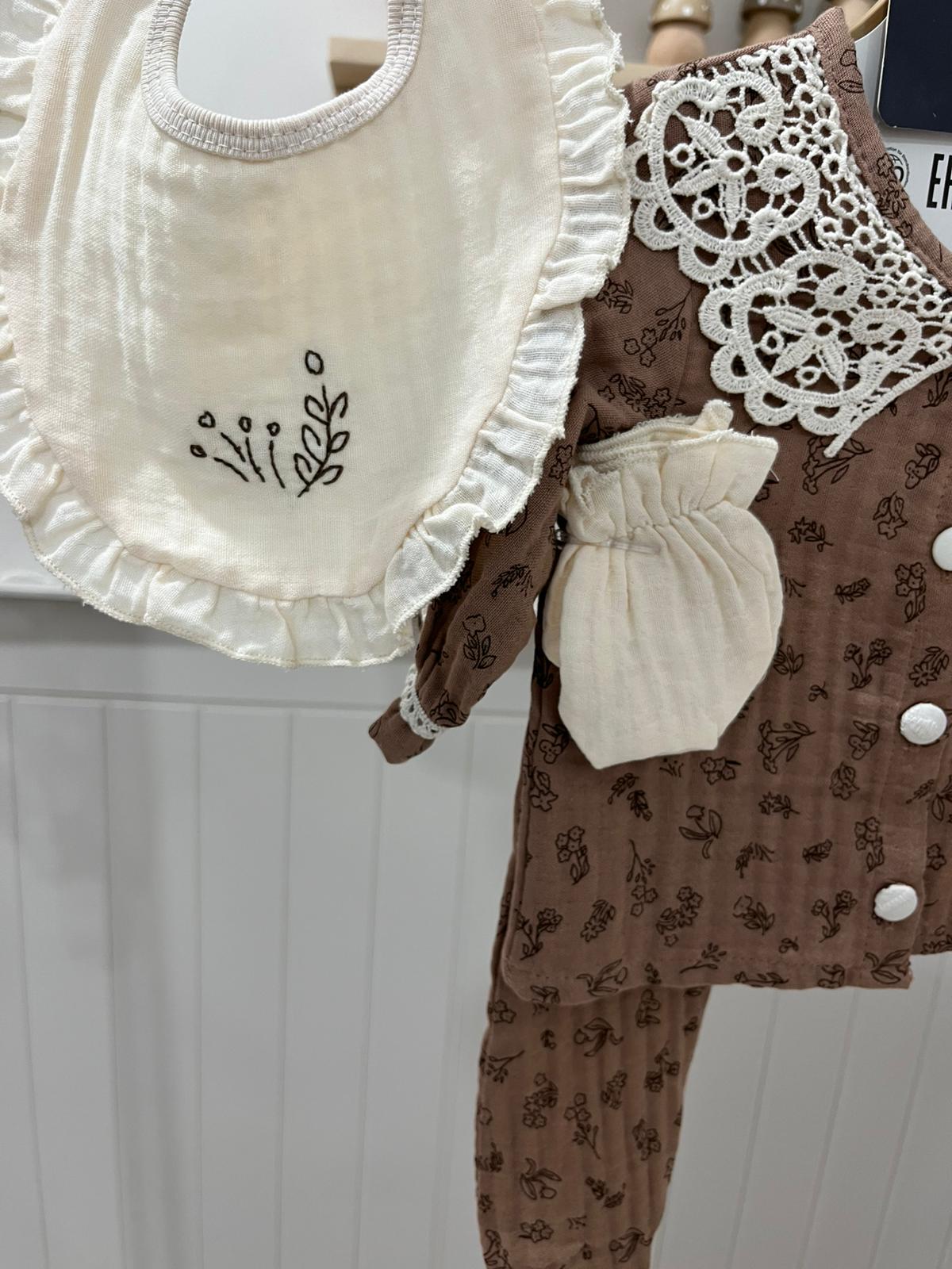 Dantel Bebe Yaka Organik Hastane Çıkış Seti 5'Li