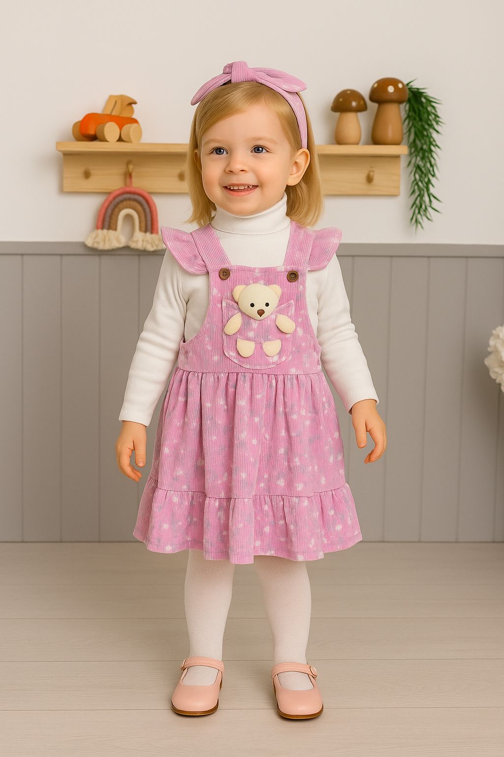 Ayıcıklı Slopet Elbise (Bir beden büyük seçiniz) - Pembe