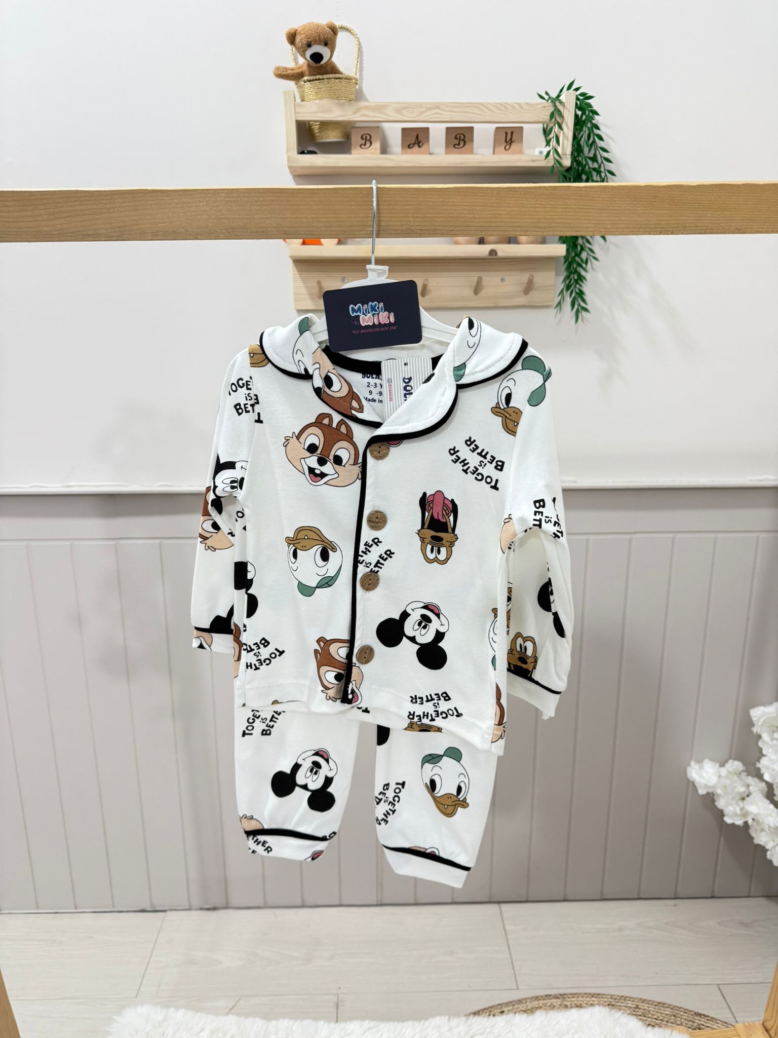 %100 Pamuk Unisex Disneyli Pijama Takımı 