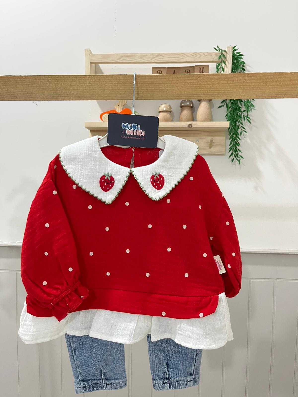 Bebe Yaka Çilekli Jean Takım