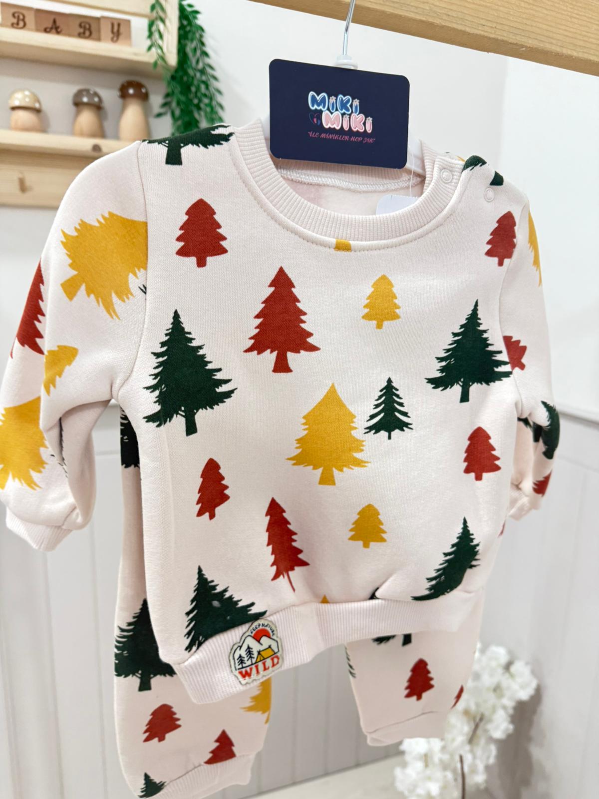 Çam Ağaçlı %100 Pamuk İçi Şardonlu İkili Takım 