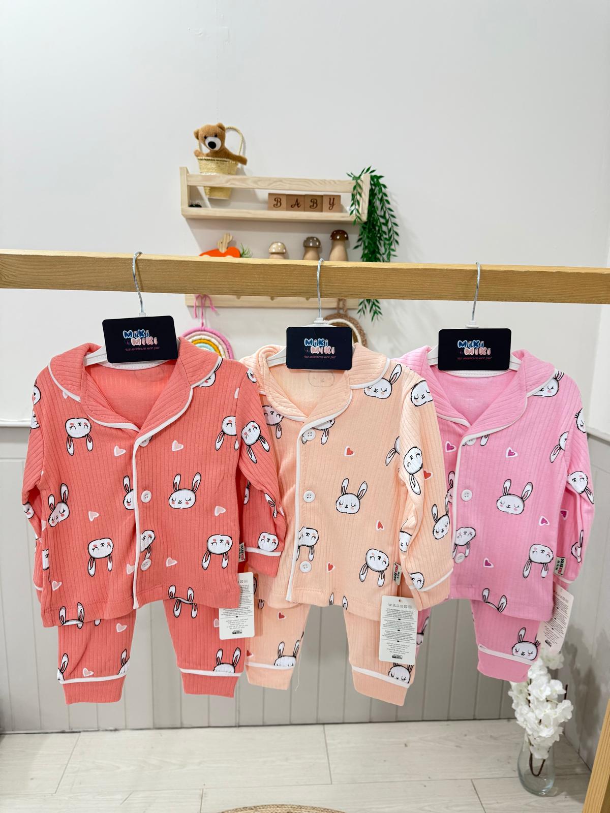 %100 Pamuk Tavşanlı Fitilli Pijama Takımı