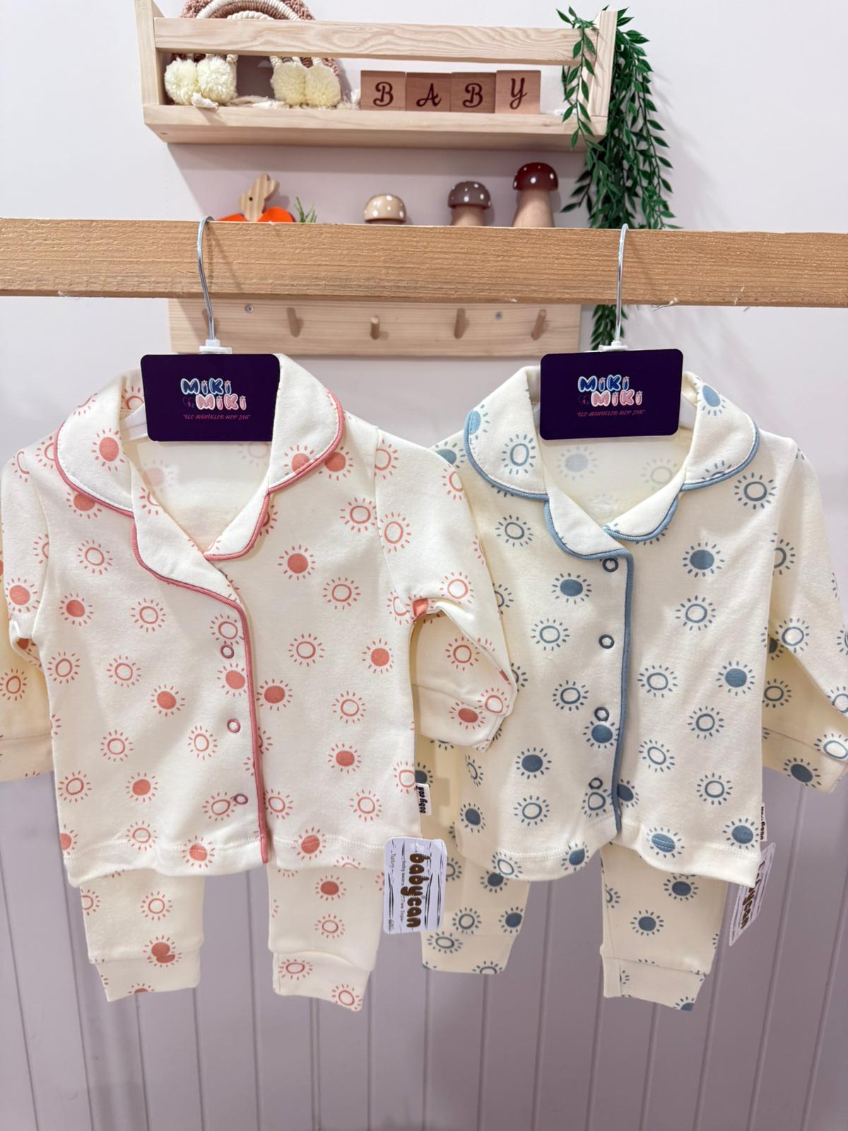 %100 Pamuk Güneş Desenli Unisex Pintrest Pijama Takımı