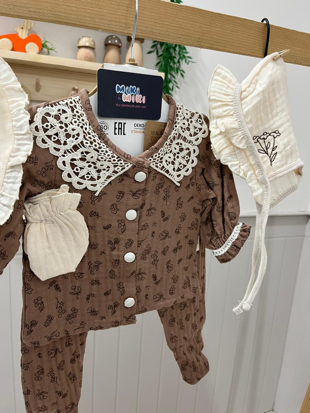 Dantel Bebe Yaka Organik Hastane Çıkış Seti 5'Li