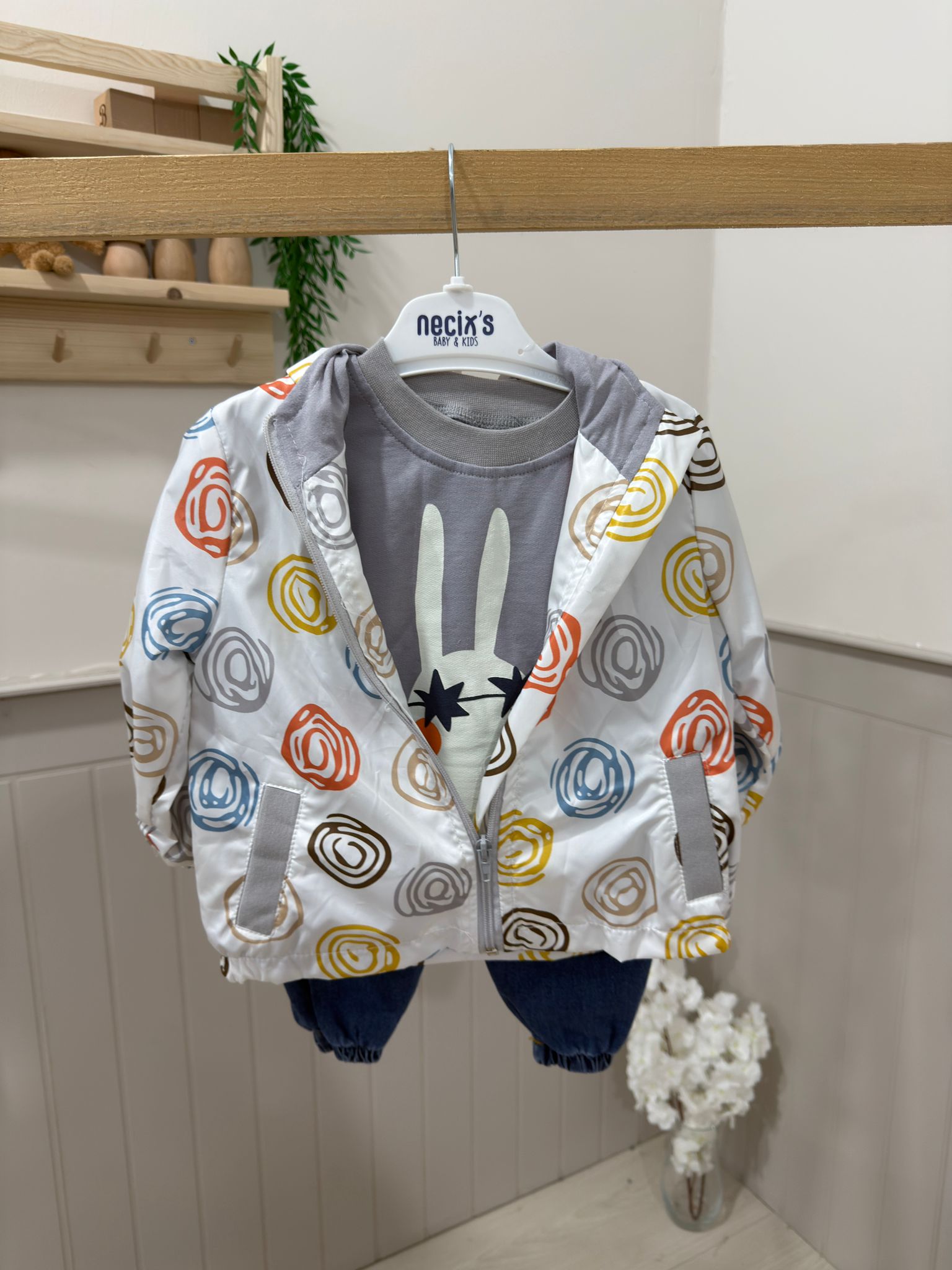 Su Geçirmez Yağmurluklu İçi Sweatli Kot Pantalonlu 3 lü Unisex Set 
