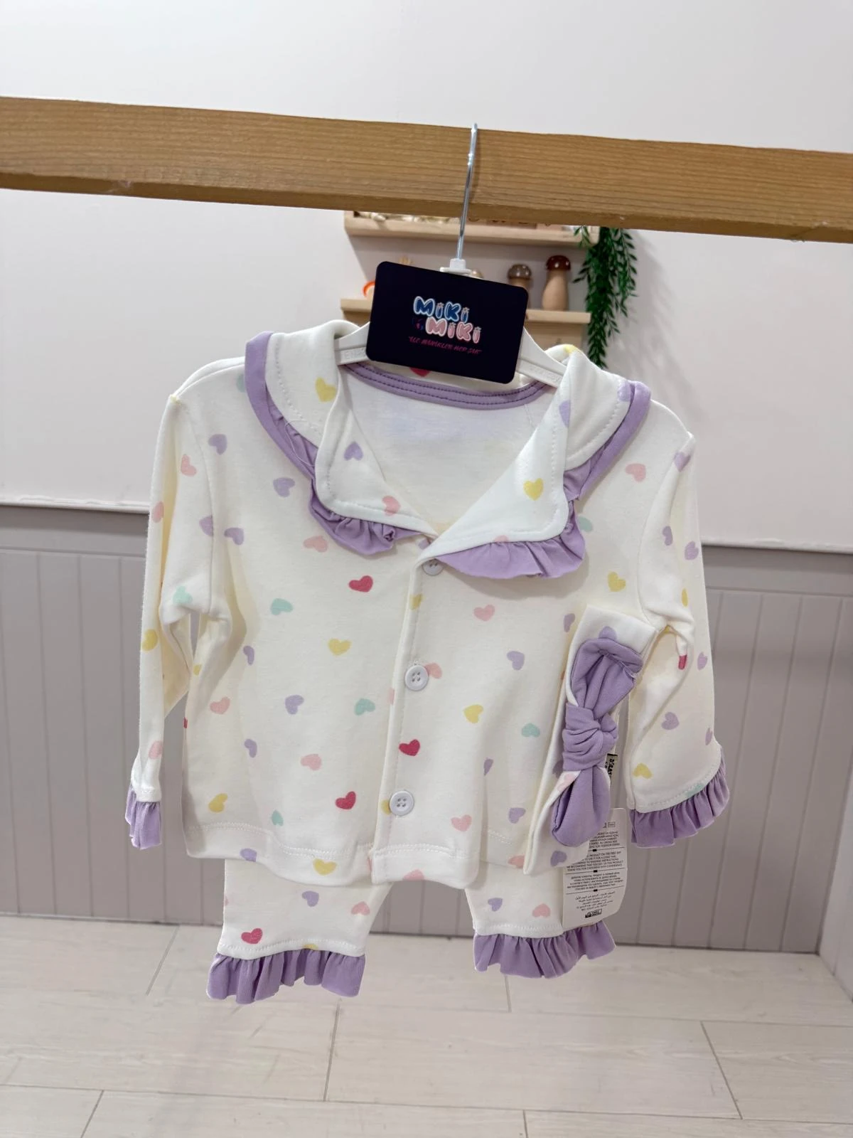 Kız Bebek Bandanalı %100 Pamuk Pijama Seti