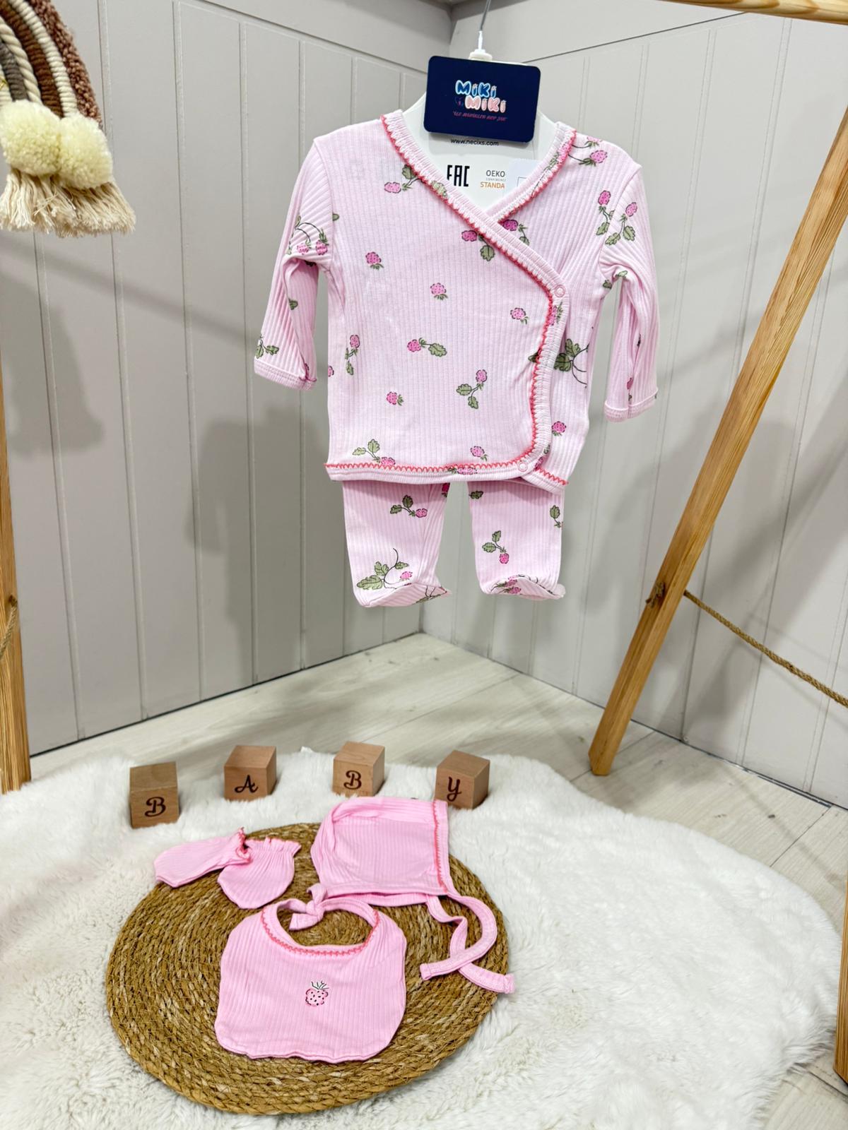 %Pamuk Böğürtlen Desenli 5 Li Hastane Çıkısı