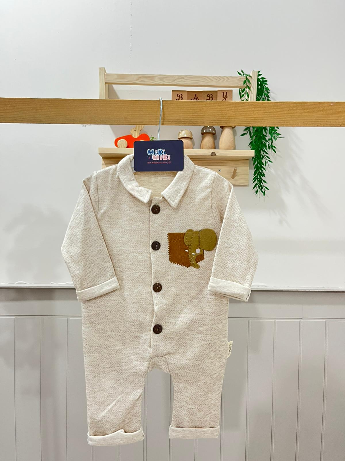 %100 Pamuk Fil Detaylı Balık Sırtı Tulum