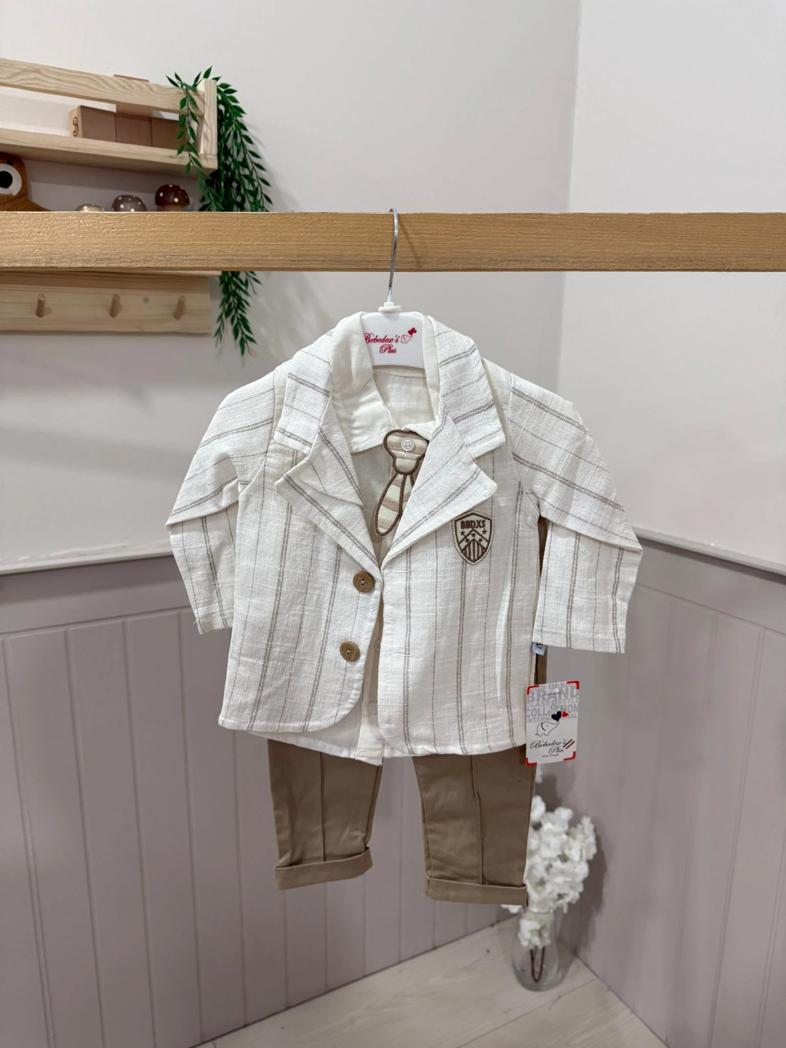 Erkek Bebek 3 lü Keten Takım  - Kahverengi