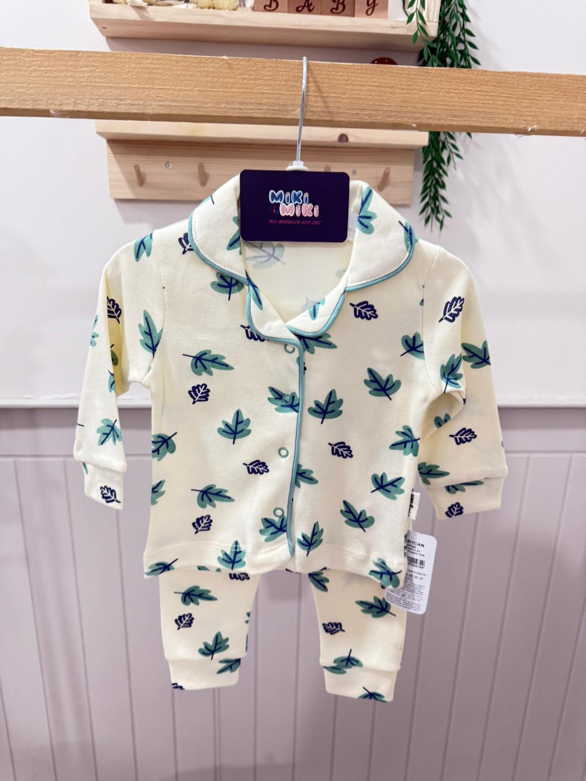 %100 Pamuk Yaprak Desenli Unisex Pintrest Pijaması 