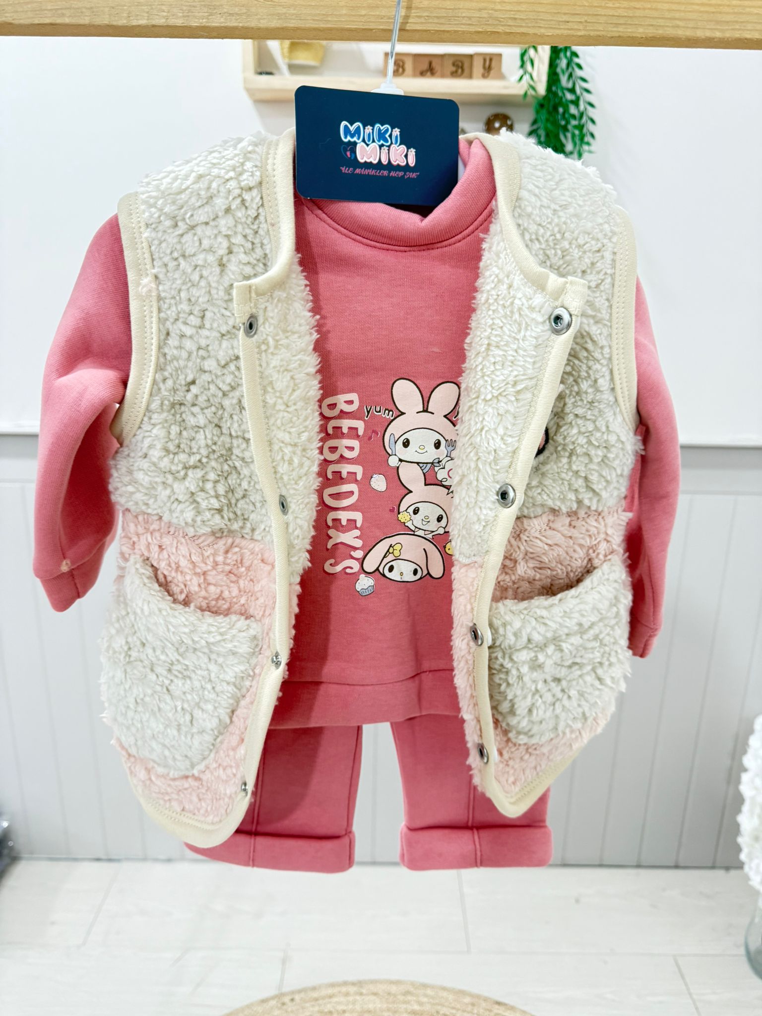 Welsoft Yelekli 3 İplik Üçlü Takım - Gül Kurusu