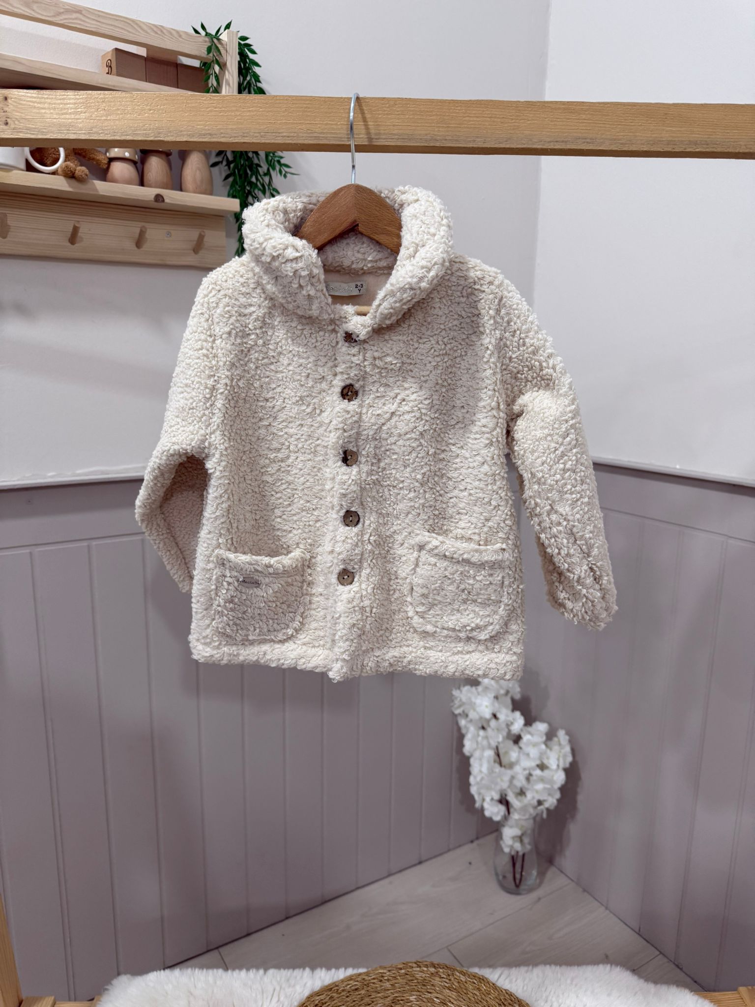 Teddy İçi Şardonlu Unisex Kürk - Krem