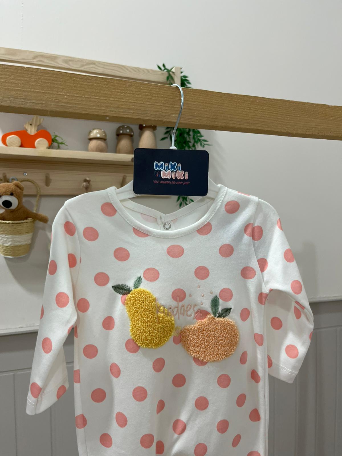 %100 Pamuk Benekli Meyve Nakışlı Tulum 