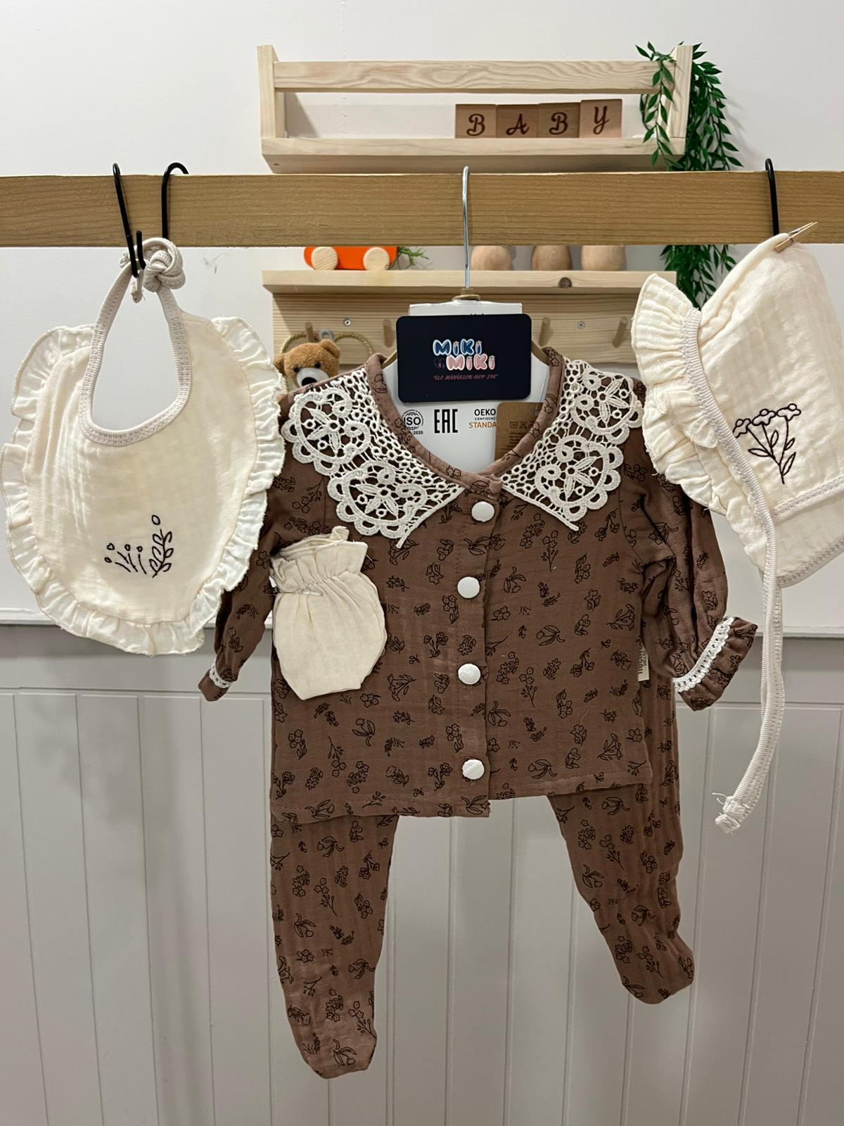 Dantel Bebe Yaka Organik Hastane Çıkış Seti 5'Li