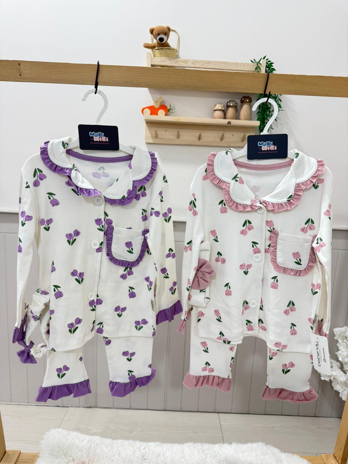 %100 Pamuk Bandanalı Kız Pijama Seti 