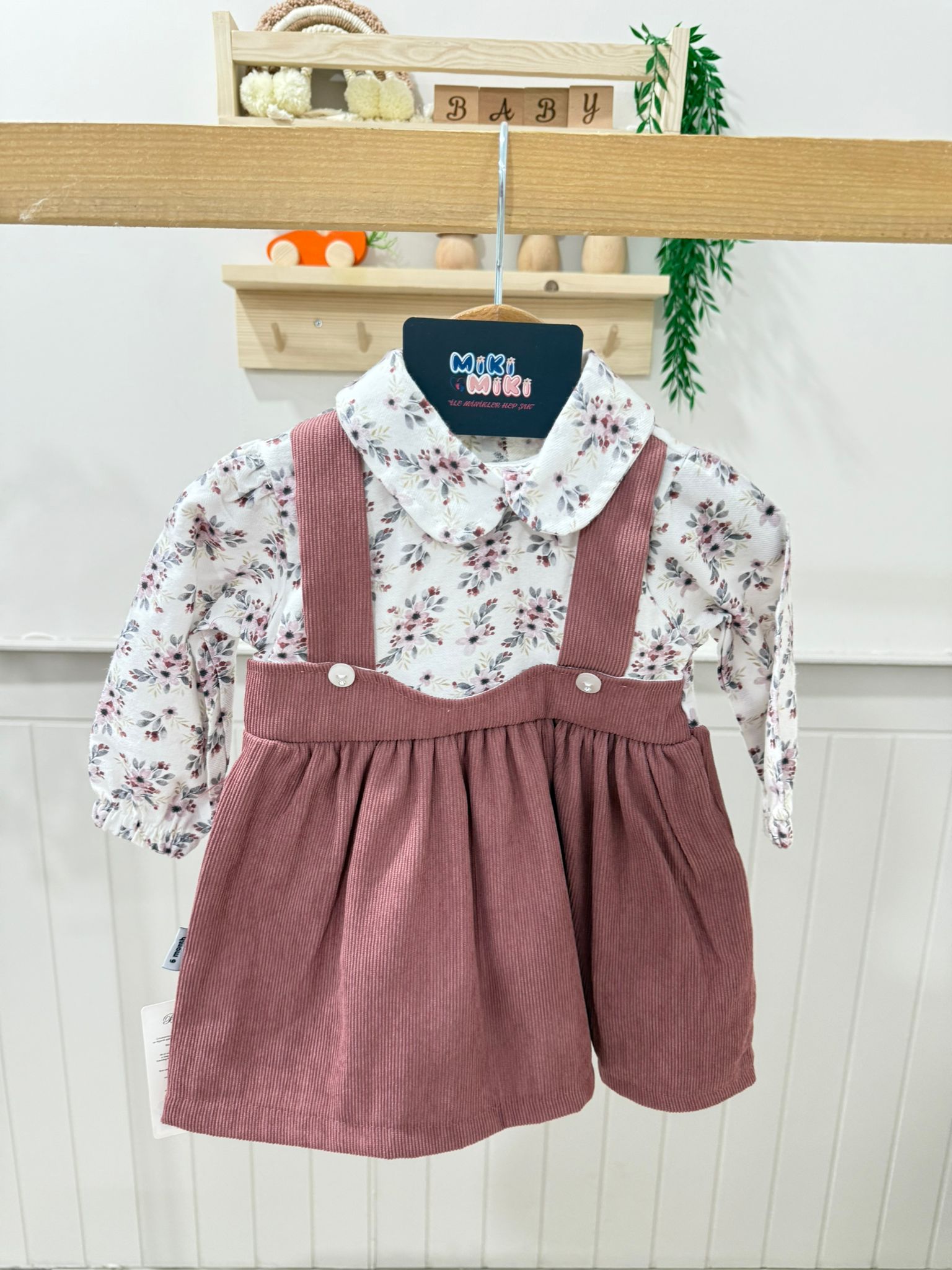 Bebe Yaka Gömlekli Kadife Elbise