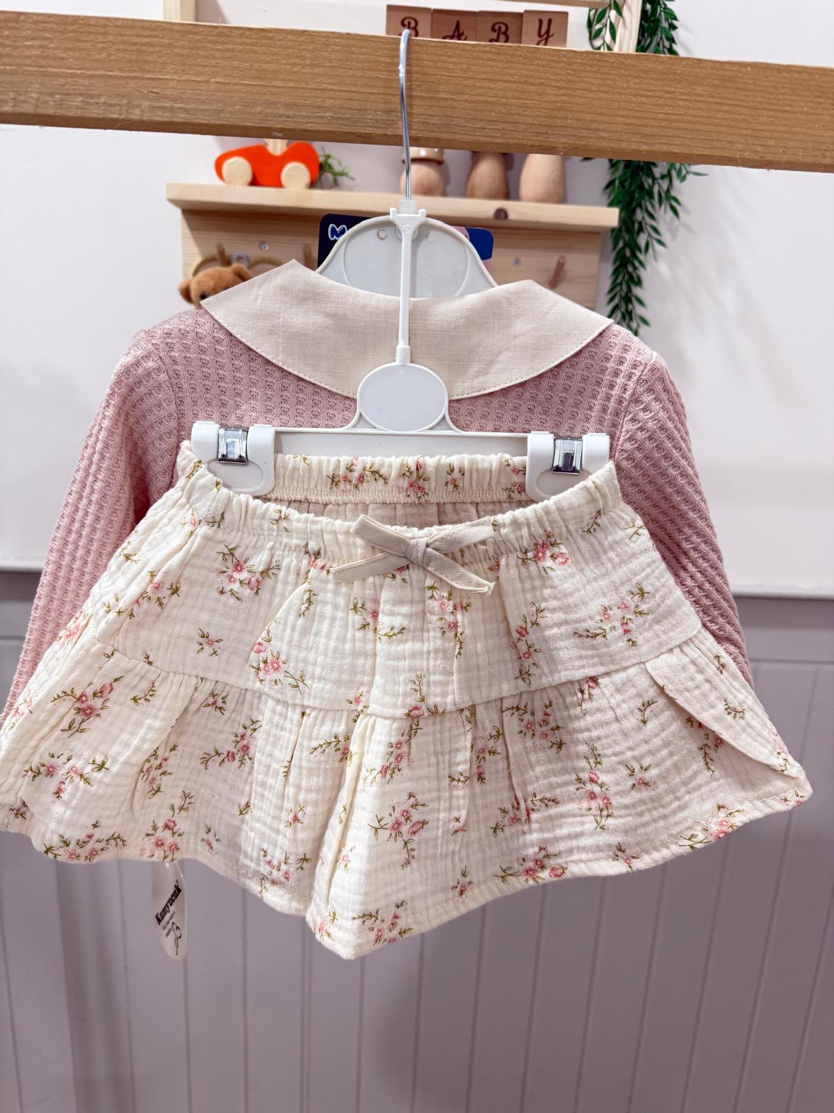 Müslin Kız Bebek 3'Lü Organik Etekli Takım