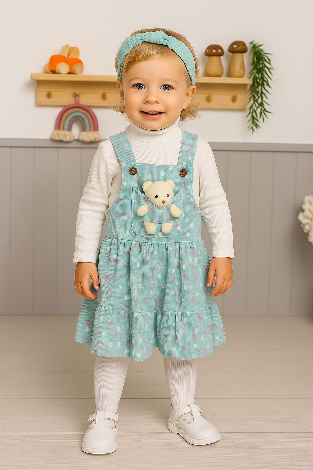 Ayıcıklı Slopet Elbise (Bir beden büyük seçiniz) - Su Yeşili