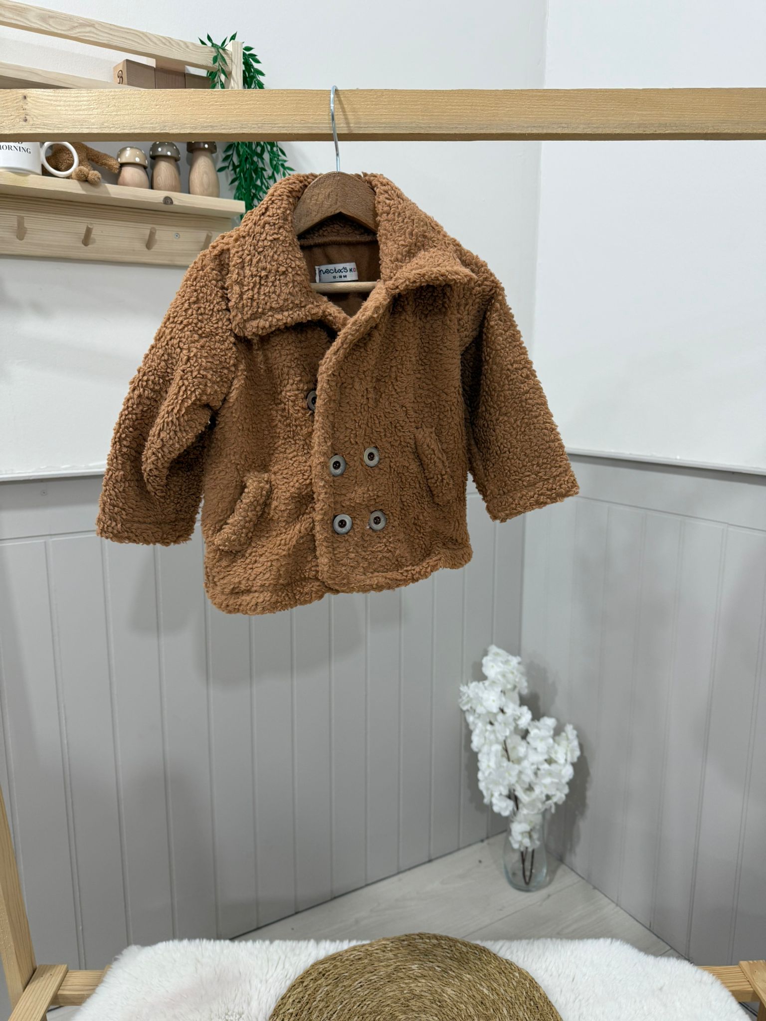 Teddy İçi Şardonlu Unisex Kürk - Koyu Kahve