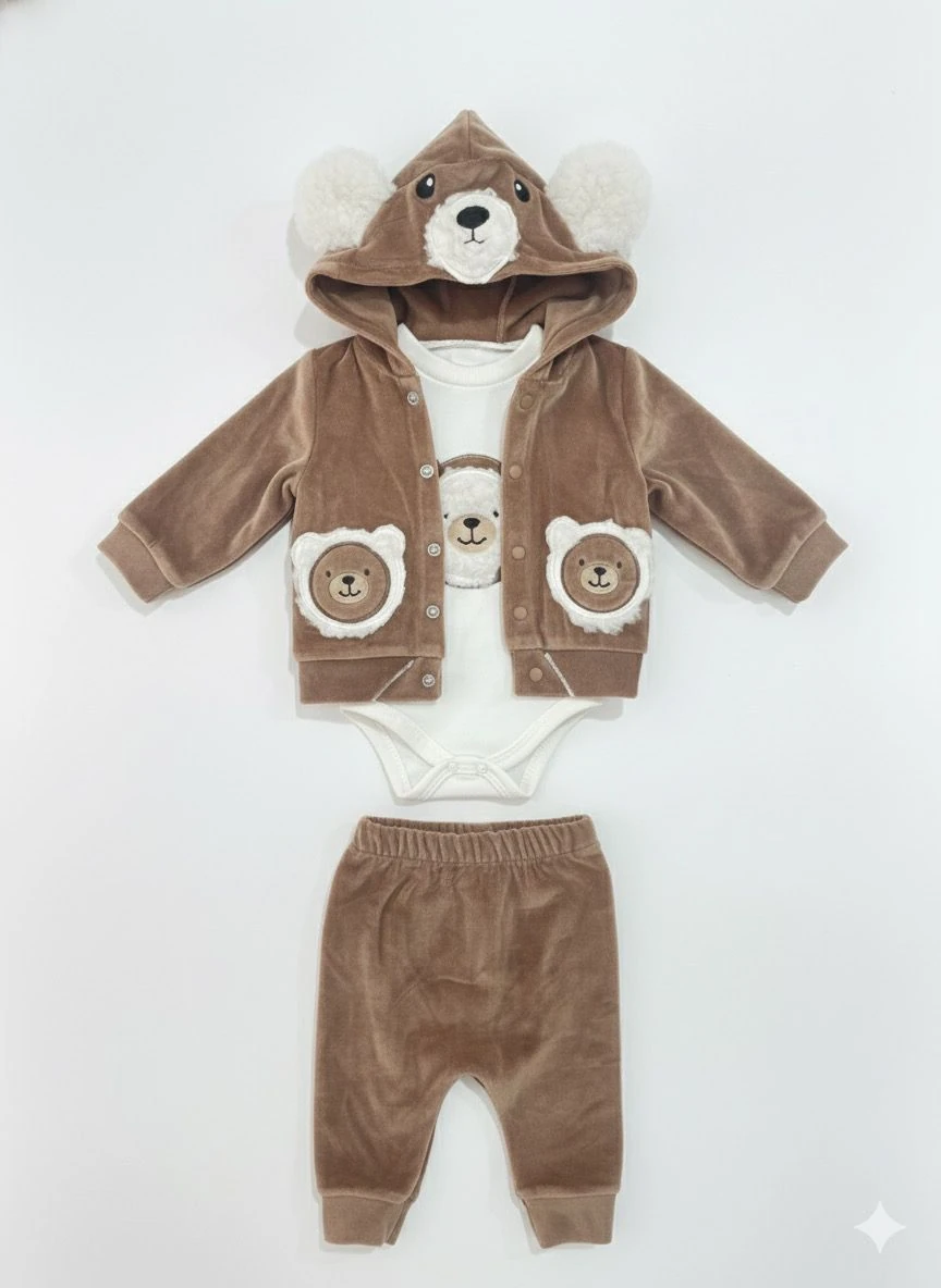 Unisex Kadife Kapüşonlu ve Zıbınlı Üçlü Takım