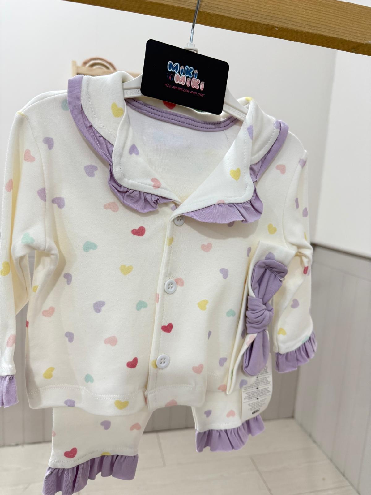 Kız Bebek Bandanalı %100 Pamuk Pijama Seti