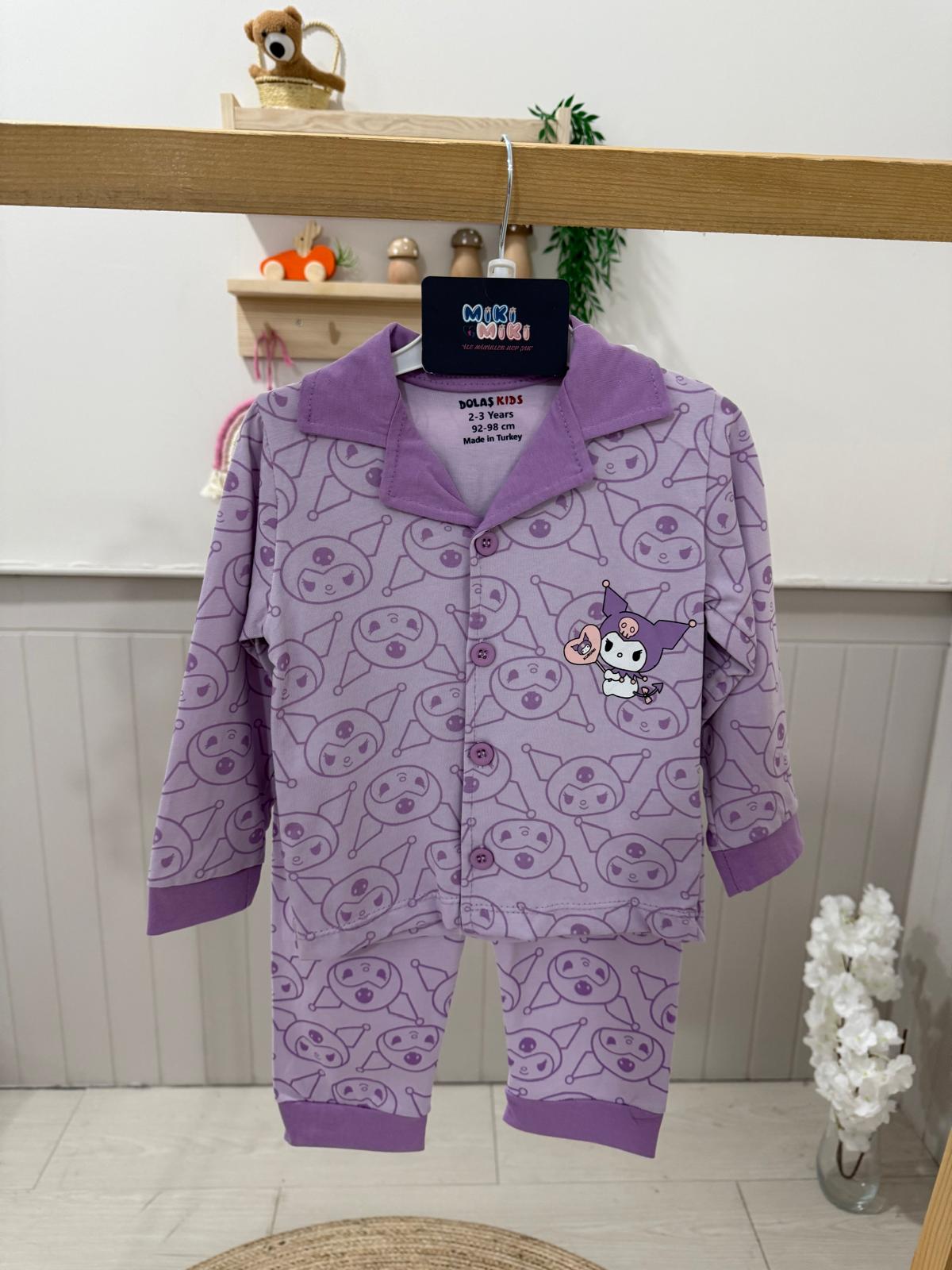 %100 Pamuk Kromi Pijama Takımı - Mor