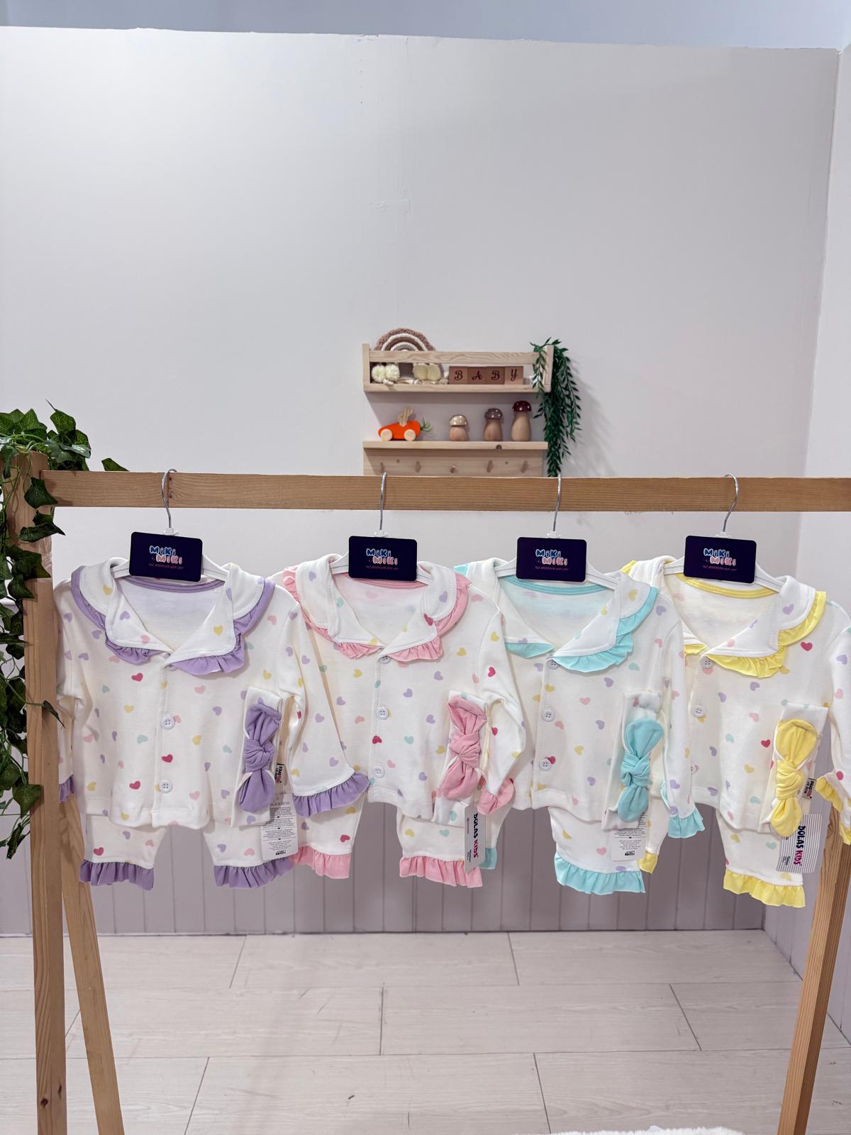 Kız Bebek Bandanalı %100 Pamuk Pijama Seti