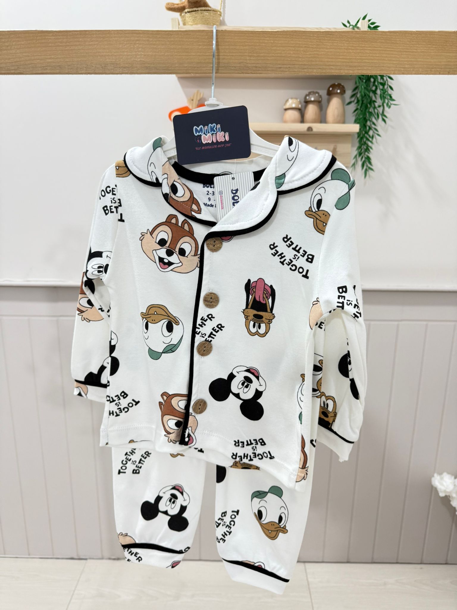 %100 Pamuk Unisex Disneyli Pijama Takımı 