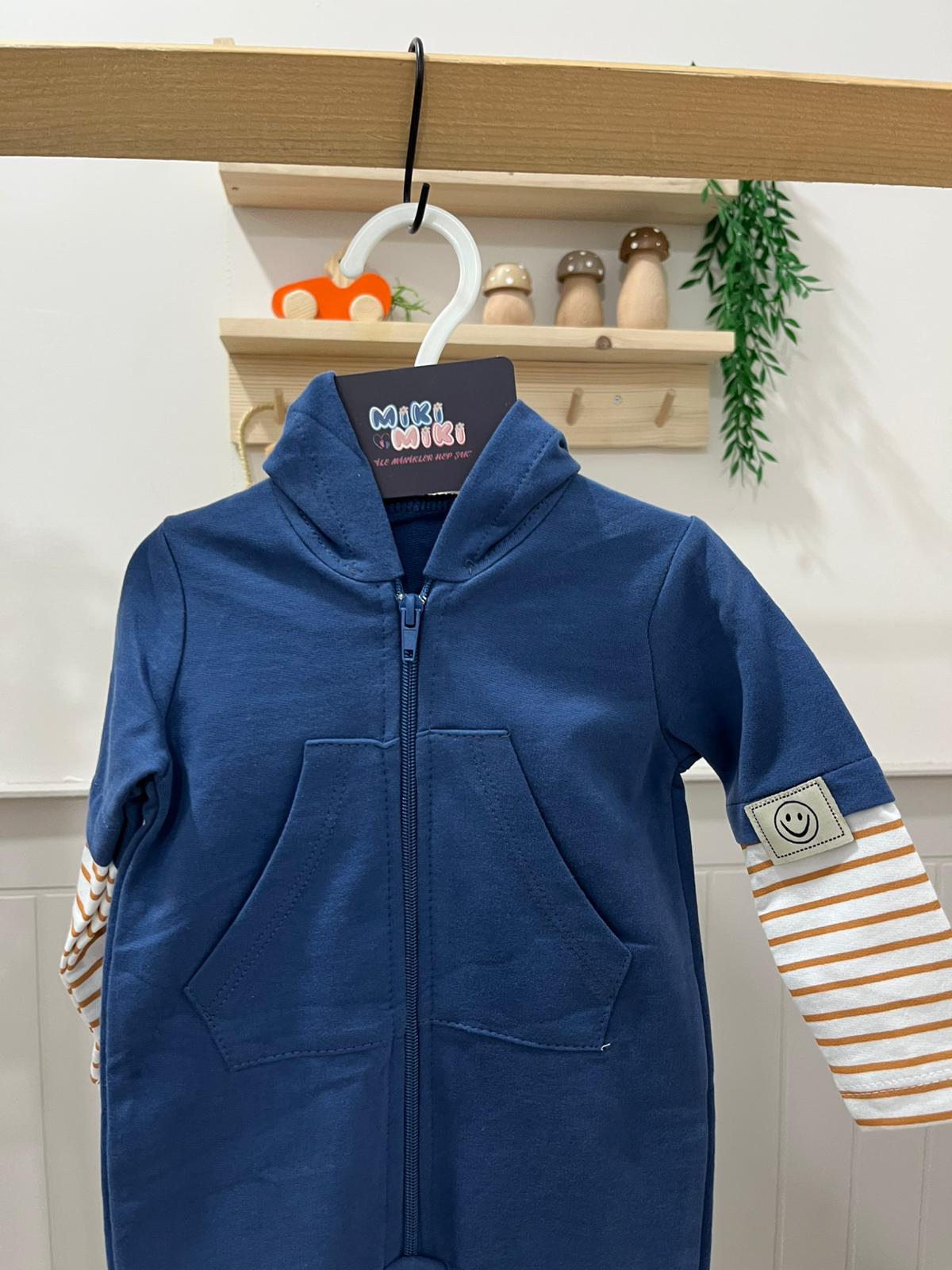 %100 Pamuk Fermuarlı Kapüşonlu Tulum