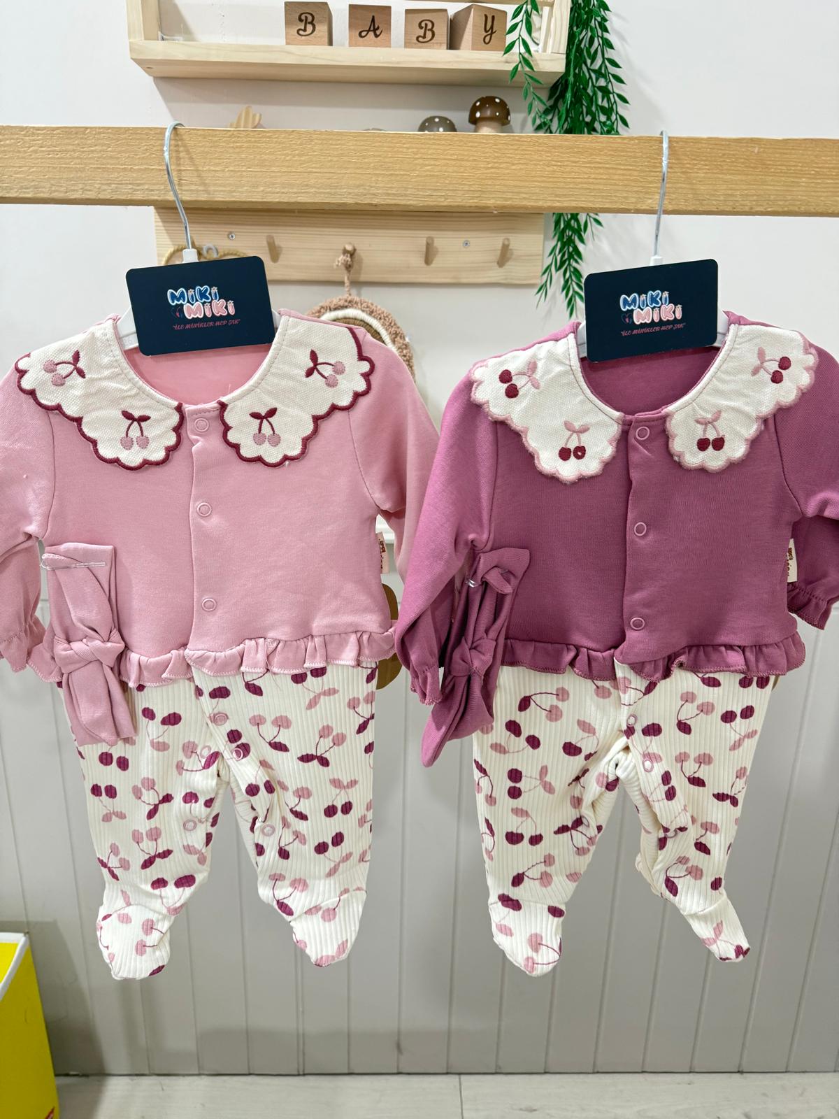 Bebe Yaka Kirazlı Bandanalı Tulum