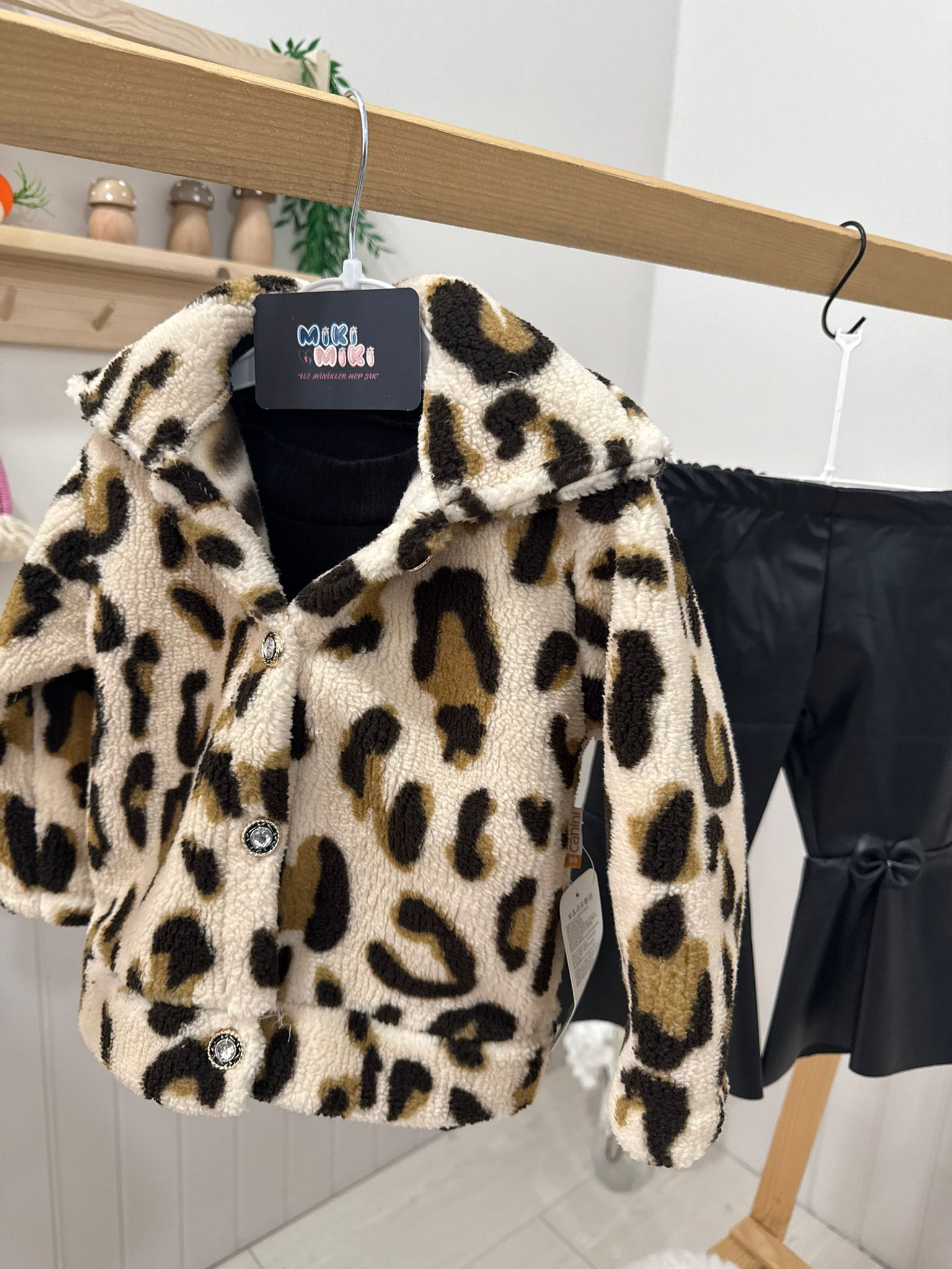 Leopar Kürklü Kız Bebek 3'Lü Takım 