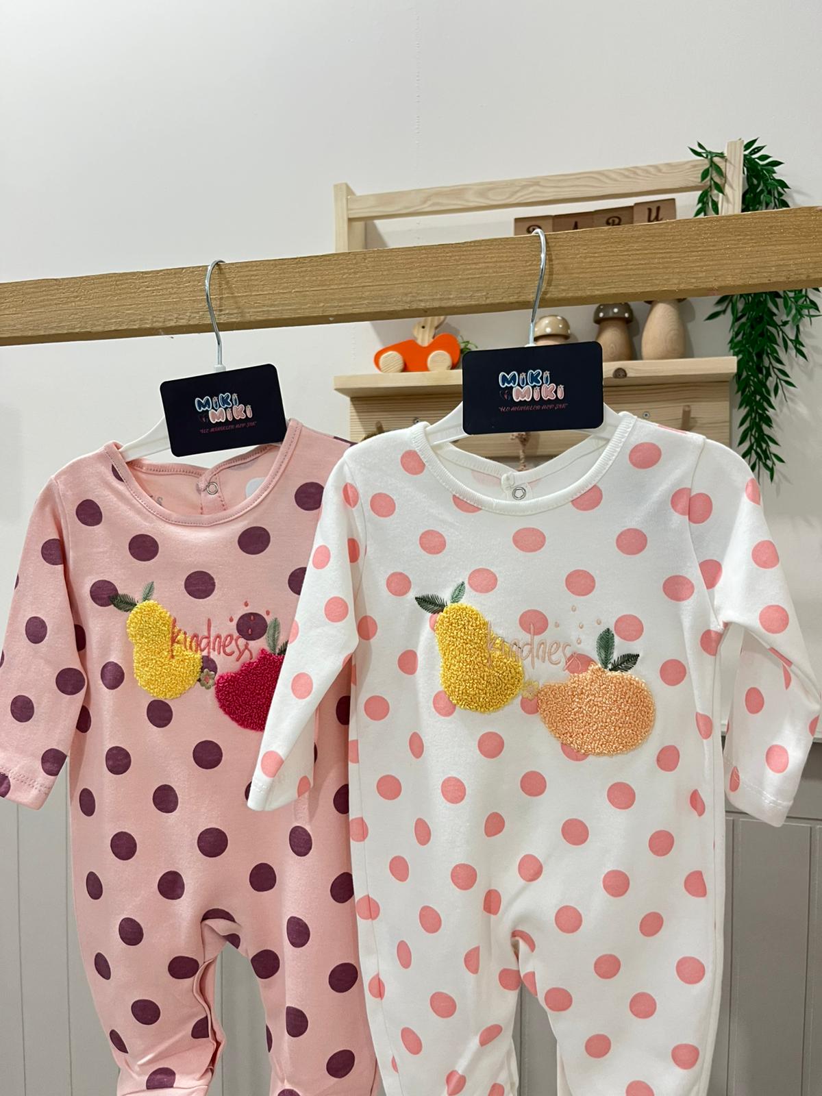 %100 Pamuk Benekli Meyve Nakışlı Tulum 