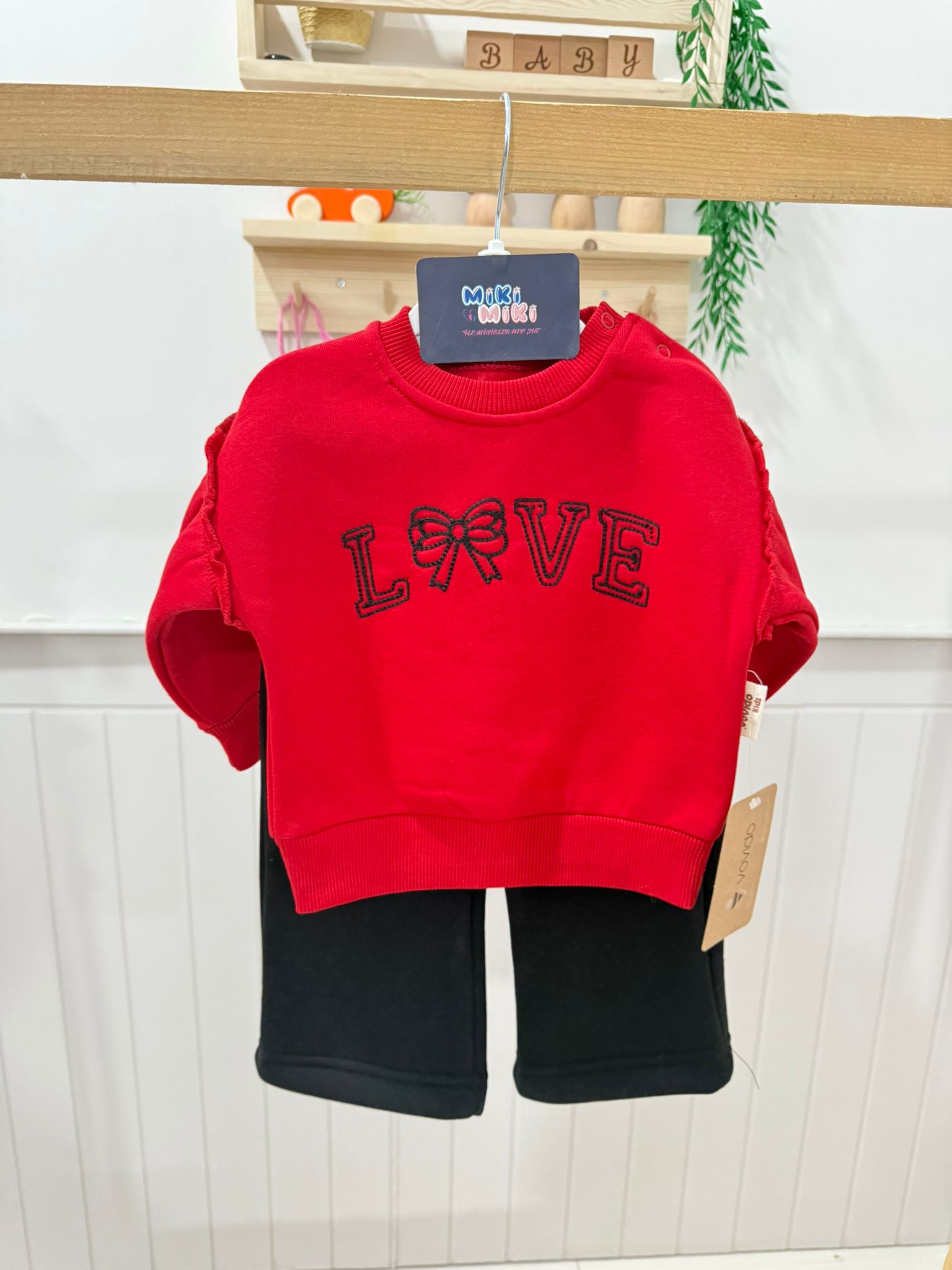 %100 Pamuk Çift Şardonlu Kız Bebek Love Takım