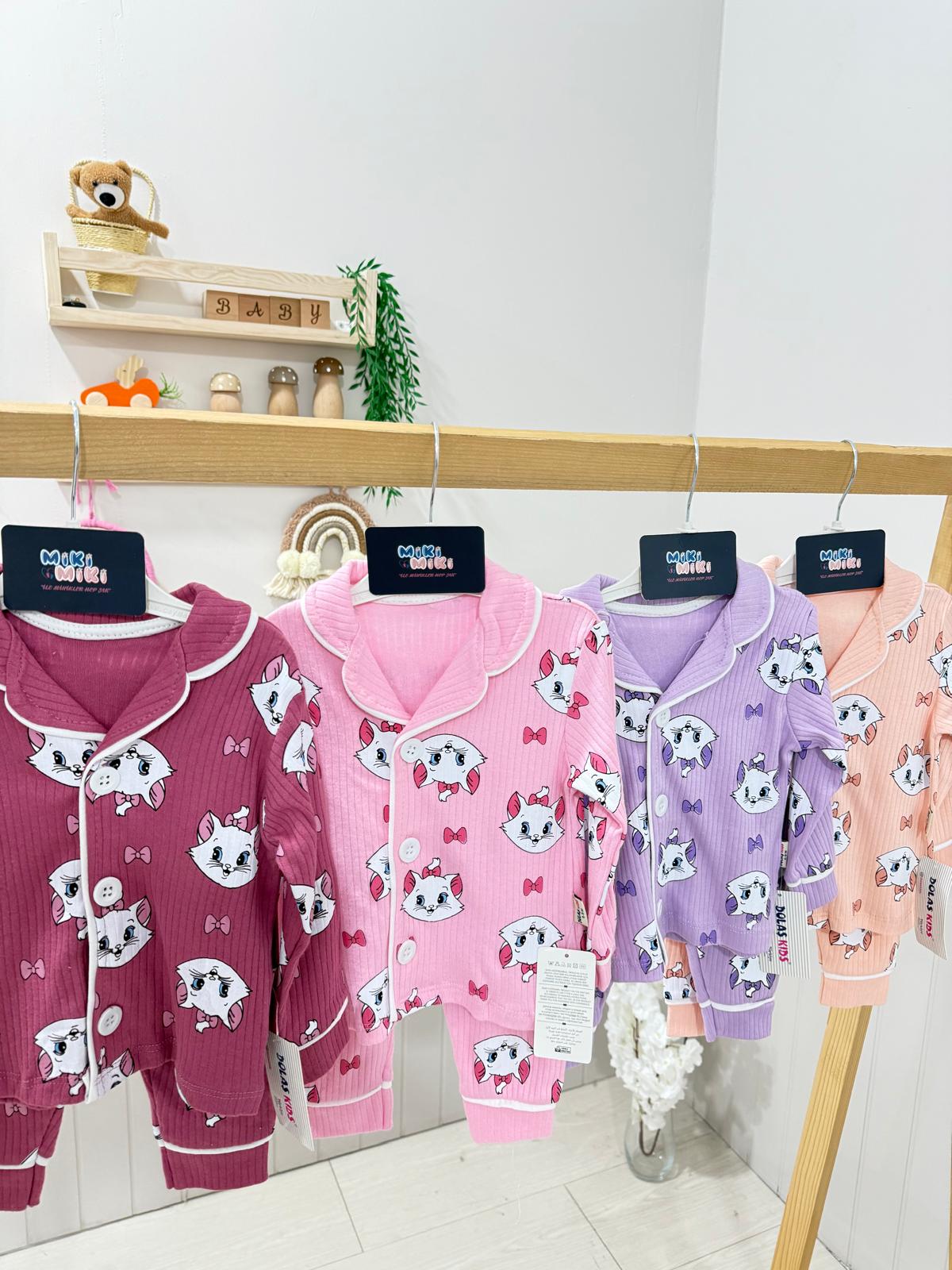 %100 Pamuk Kedili Fitilli Pİjama Takımı