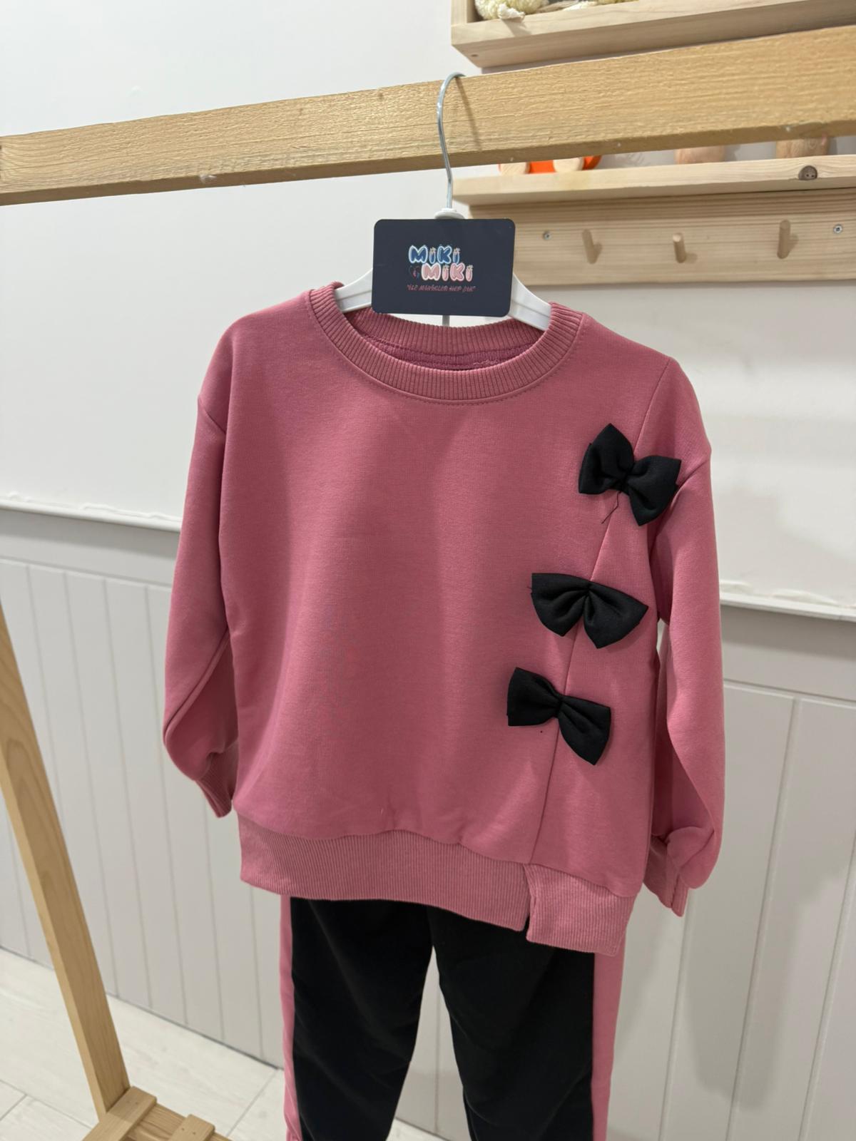 Fiyonklu Pamuklu Kız Takım Gül Kurusu 3-4 Yaş