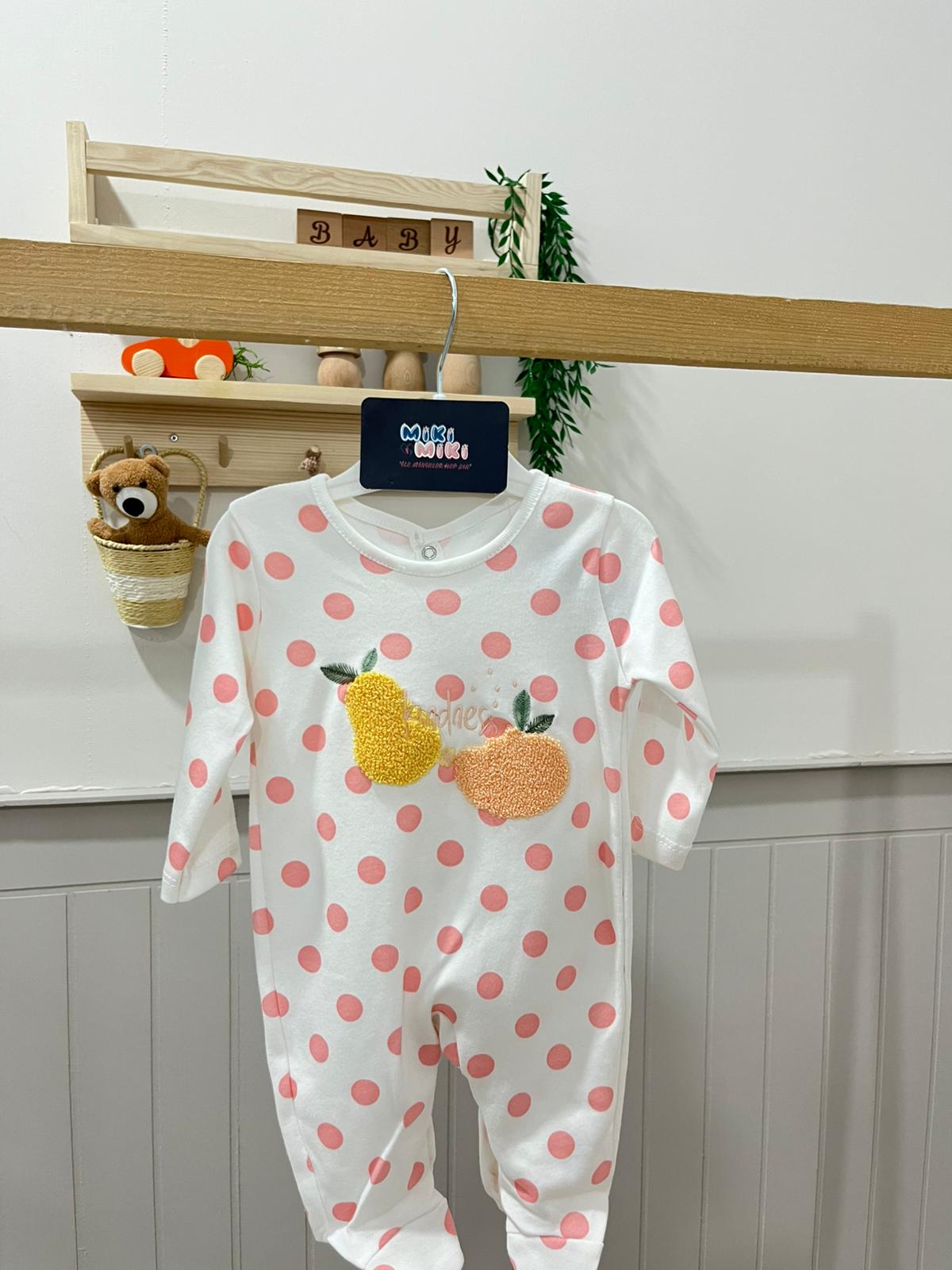 %100 Pamuk Benekli Meyve Nakışlı Tulum 